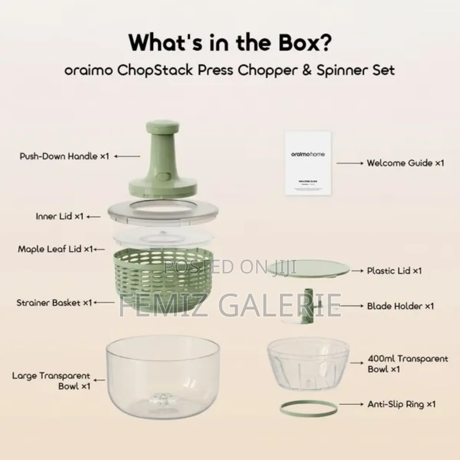Oraimo Gratespin 2in1 Stainless Press Chopper Spinner Set
