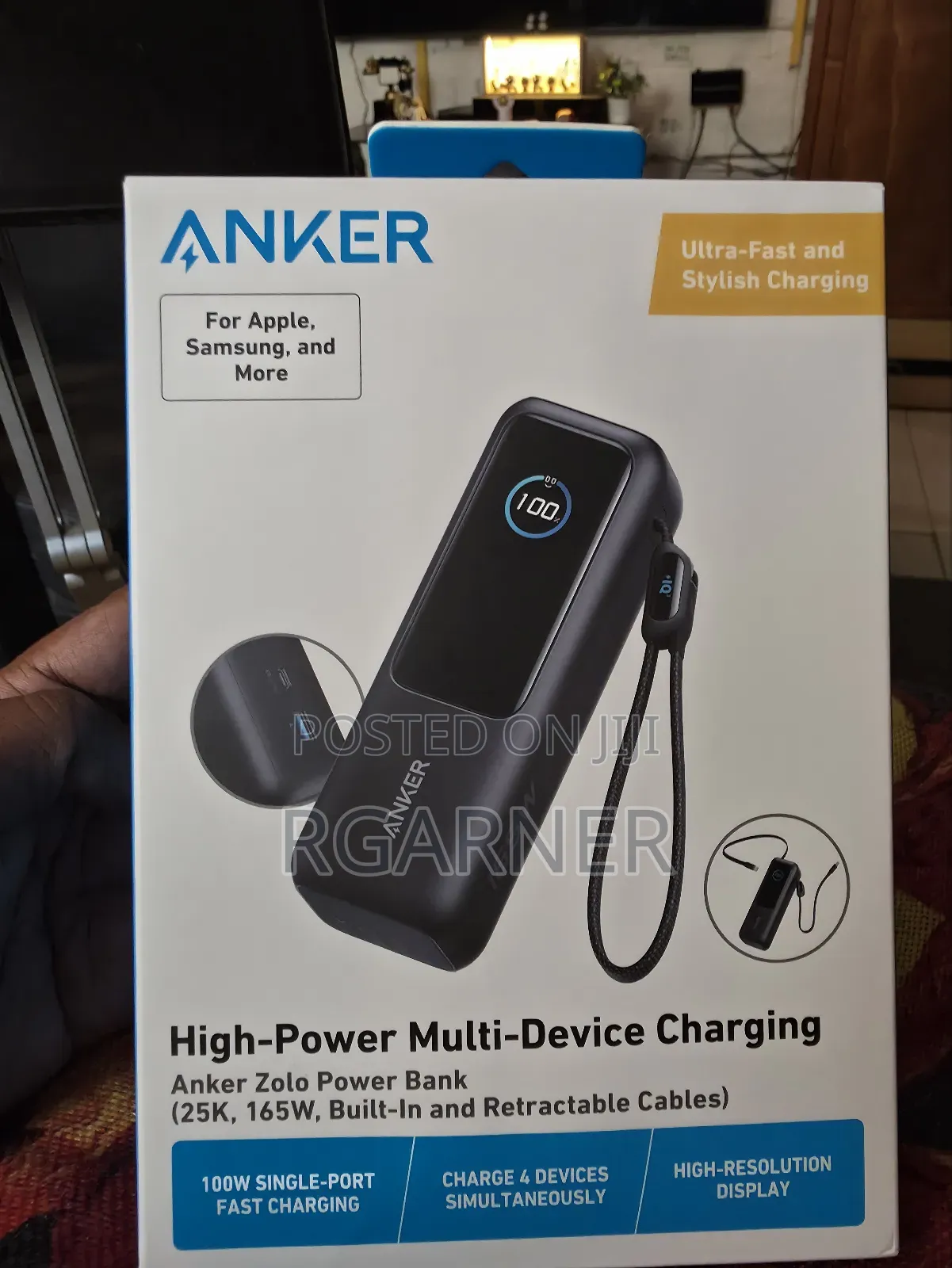 Anker Laptop Powerbank(25000mah, 165w, Built-in Retractable Cables)