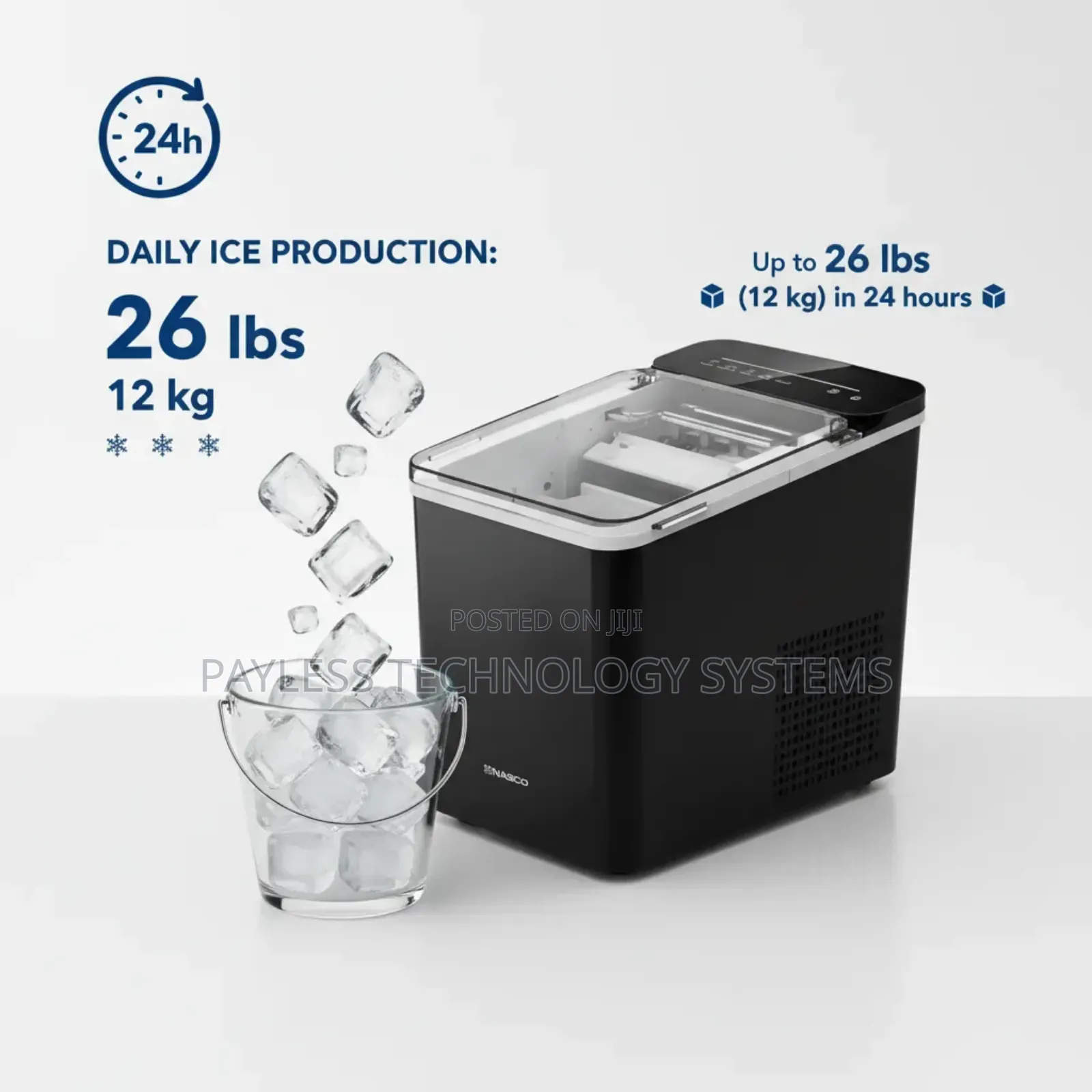 Nasco Black Ice Maker 12kg Daytime