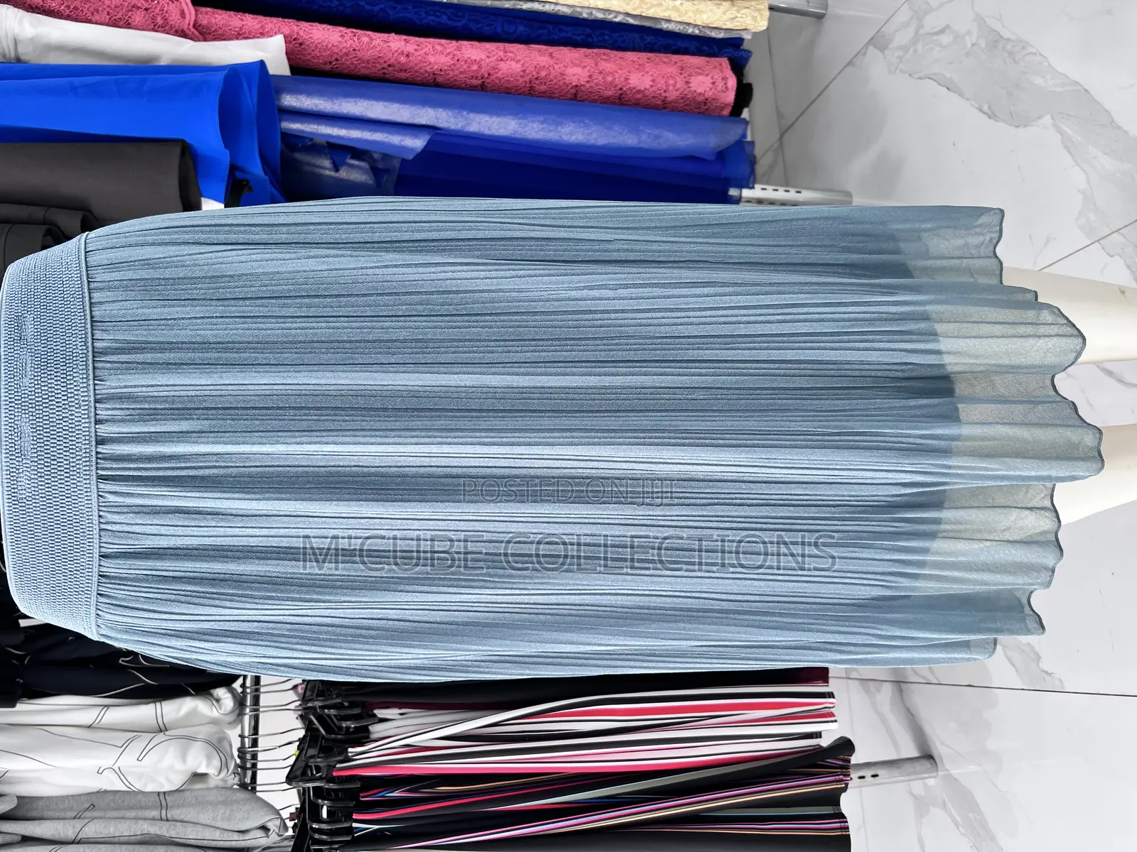 Dusty Blue Pleated Midi Skirt