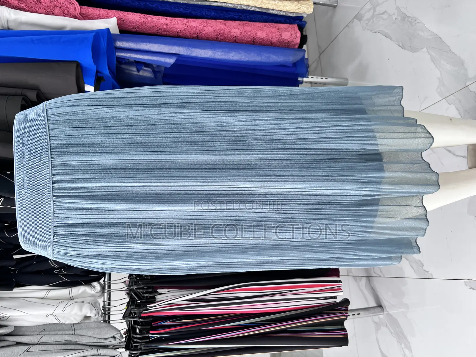 Dusty Blue Pleated Midi Skirt