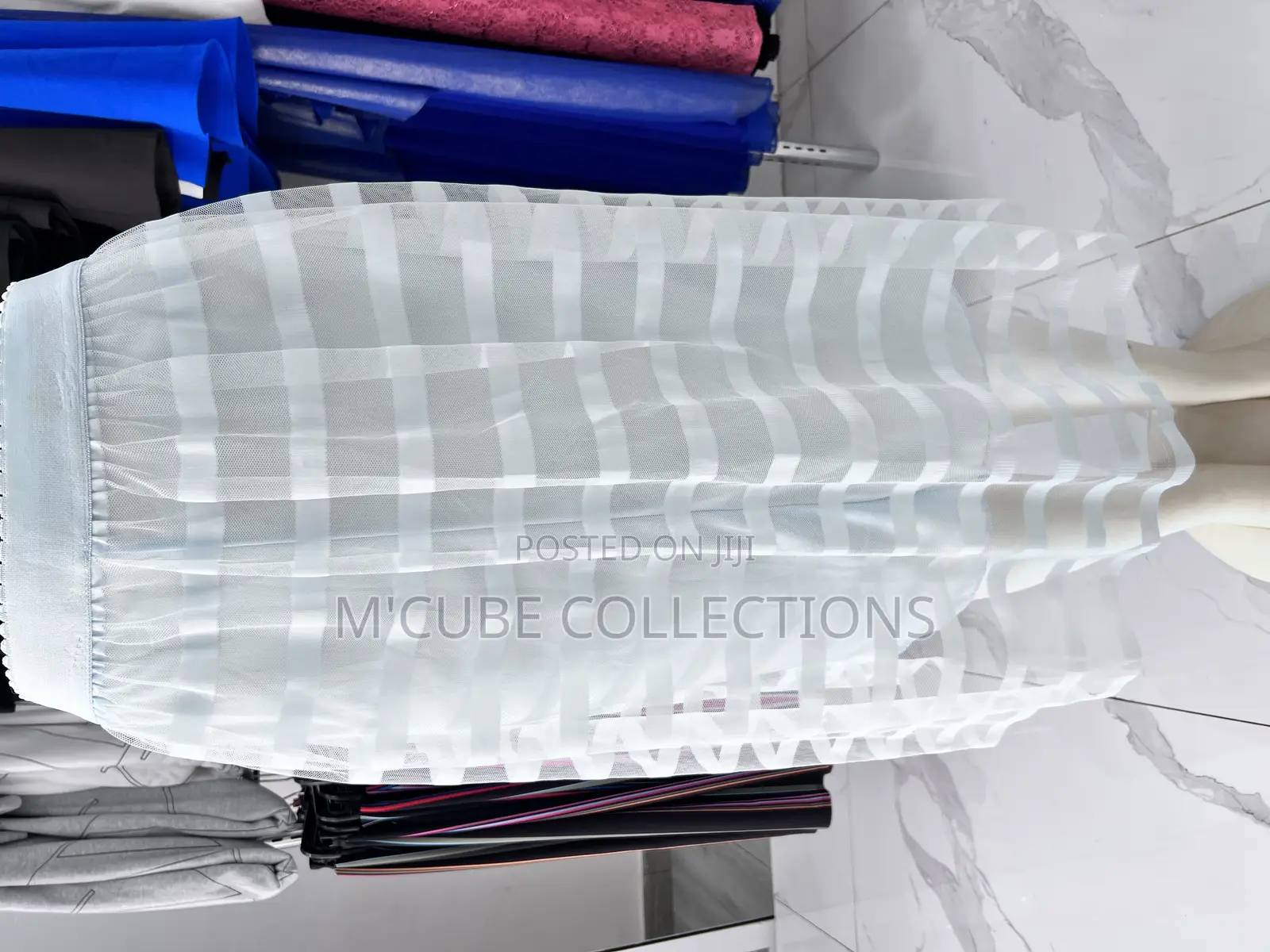 Light Blue Mesh Midi Skirt