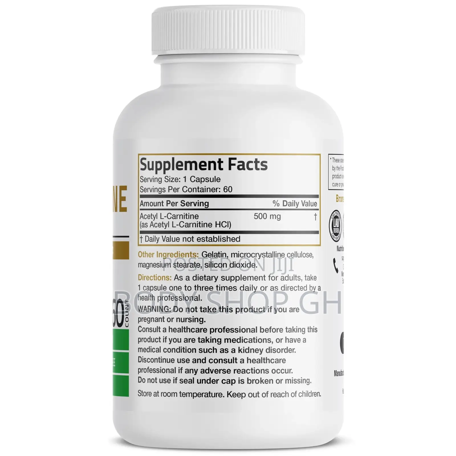 Bronson Acetyl L-Carnitine 500 Mg High Potency Amino Acid 60 Capsules