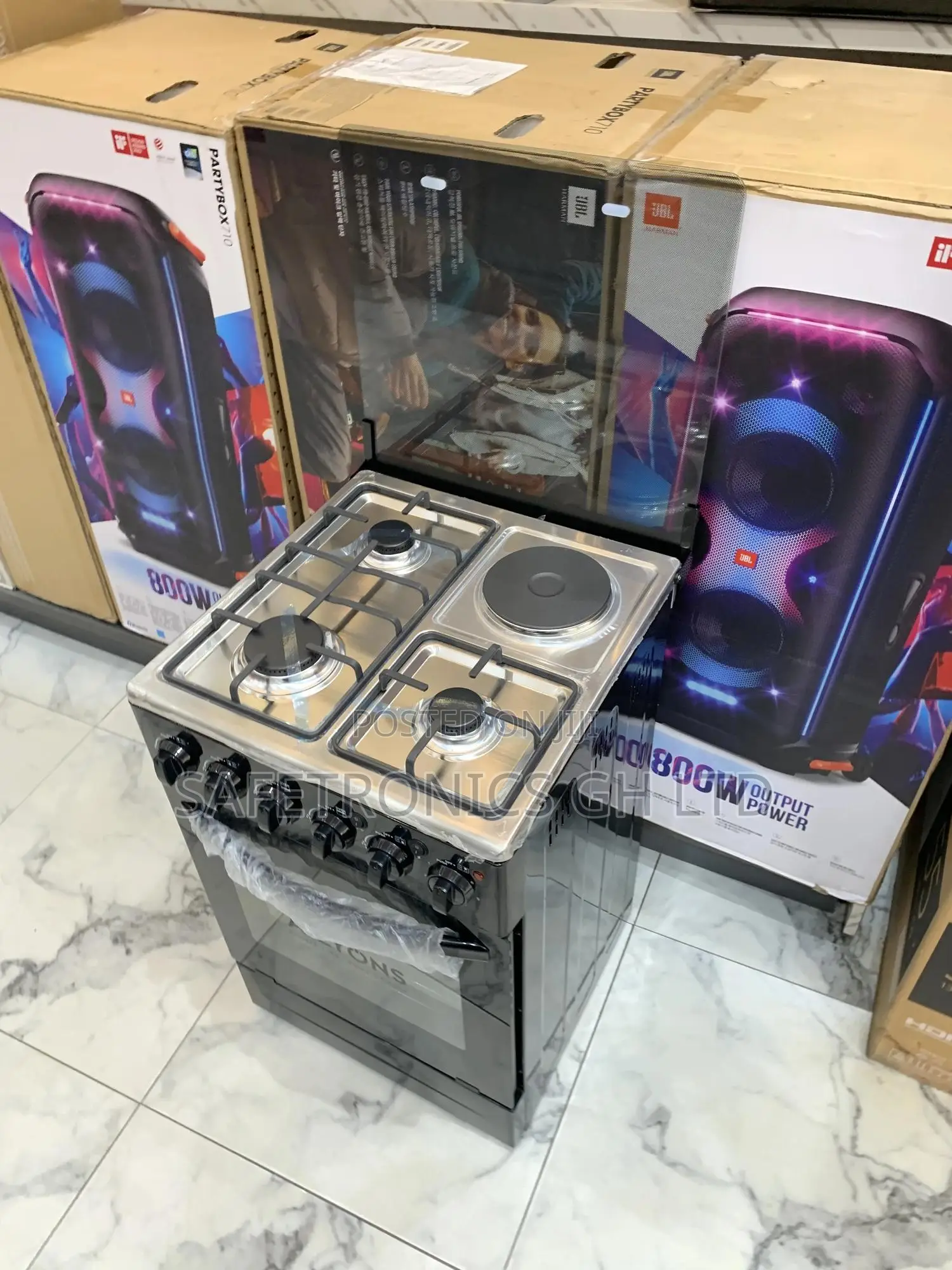 Available New 3 Gas 1 Electric 50x50 Ailyons Black Oven Cooker