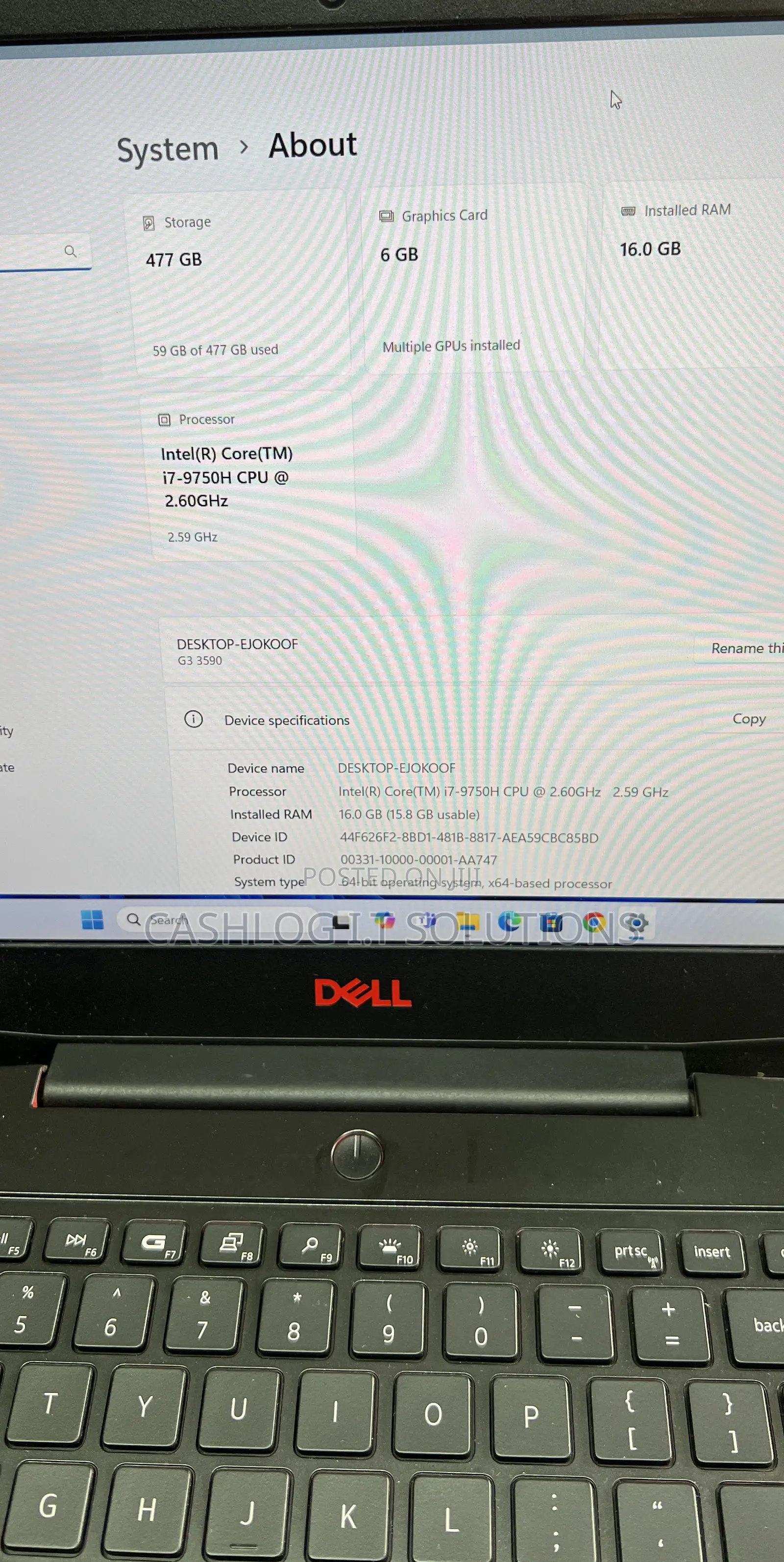 Laptop Dell G3 15 3590 16GB Intel Core i7 SSD 512GB