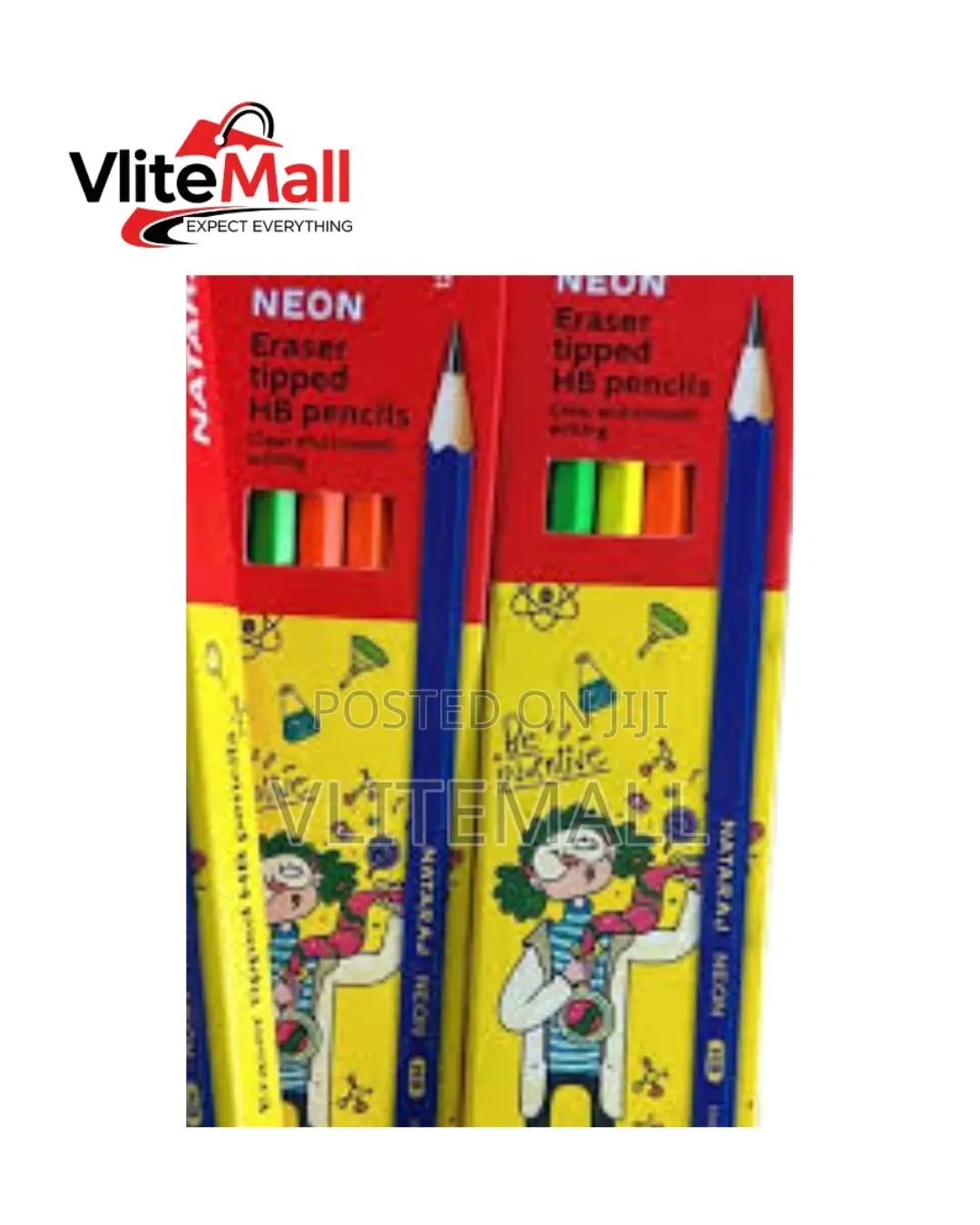 12 Nataraj Neon Eraser-Tipped Hb Pencils