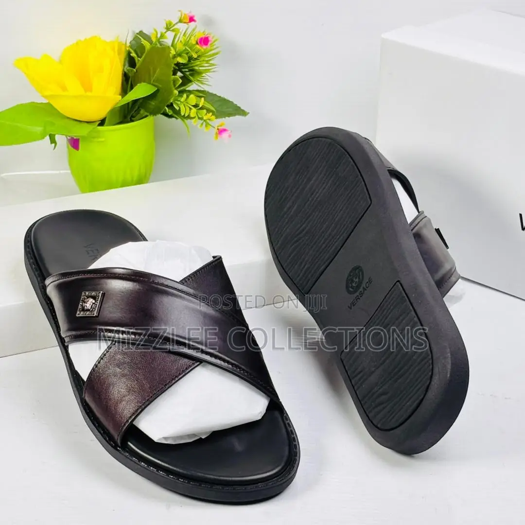 Versace Cross Coffee Brown Slippers in 40-45