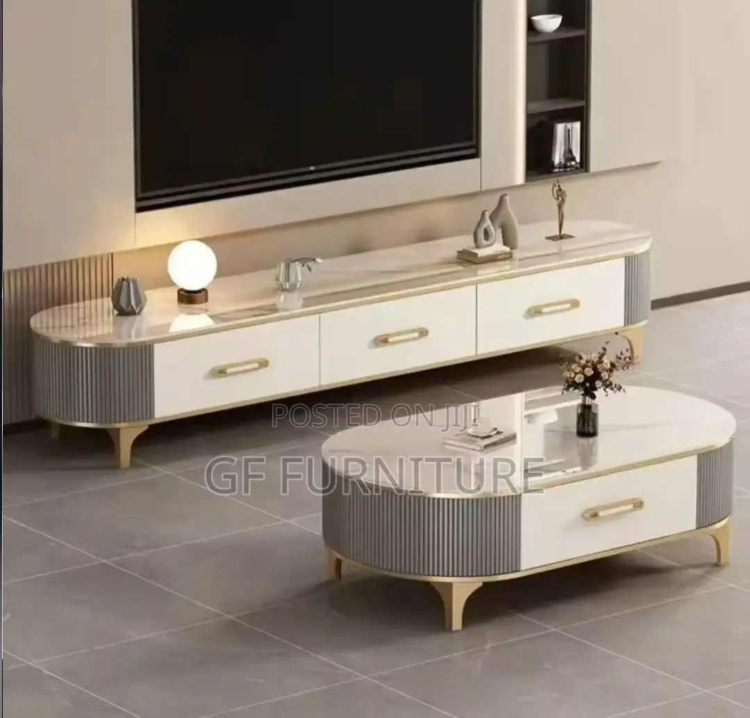Modern Luxury Tv Stand and Oval Coffee Table Set