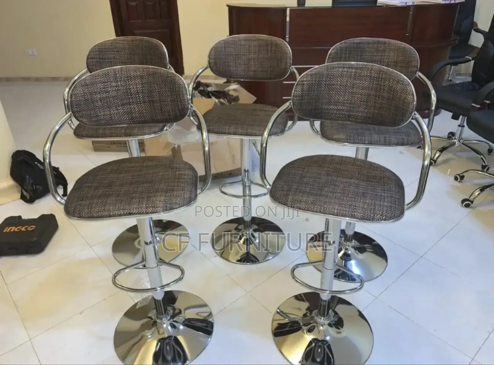Modern Adjustable Tweed Bar Stools