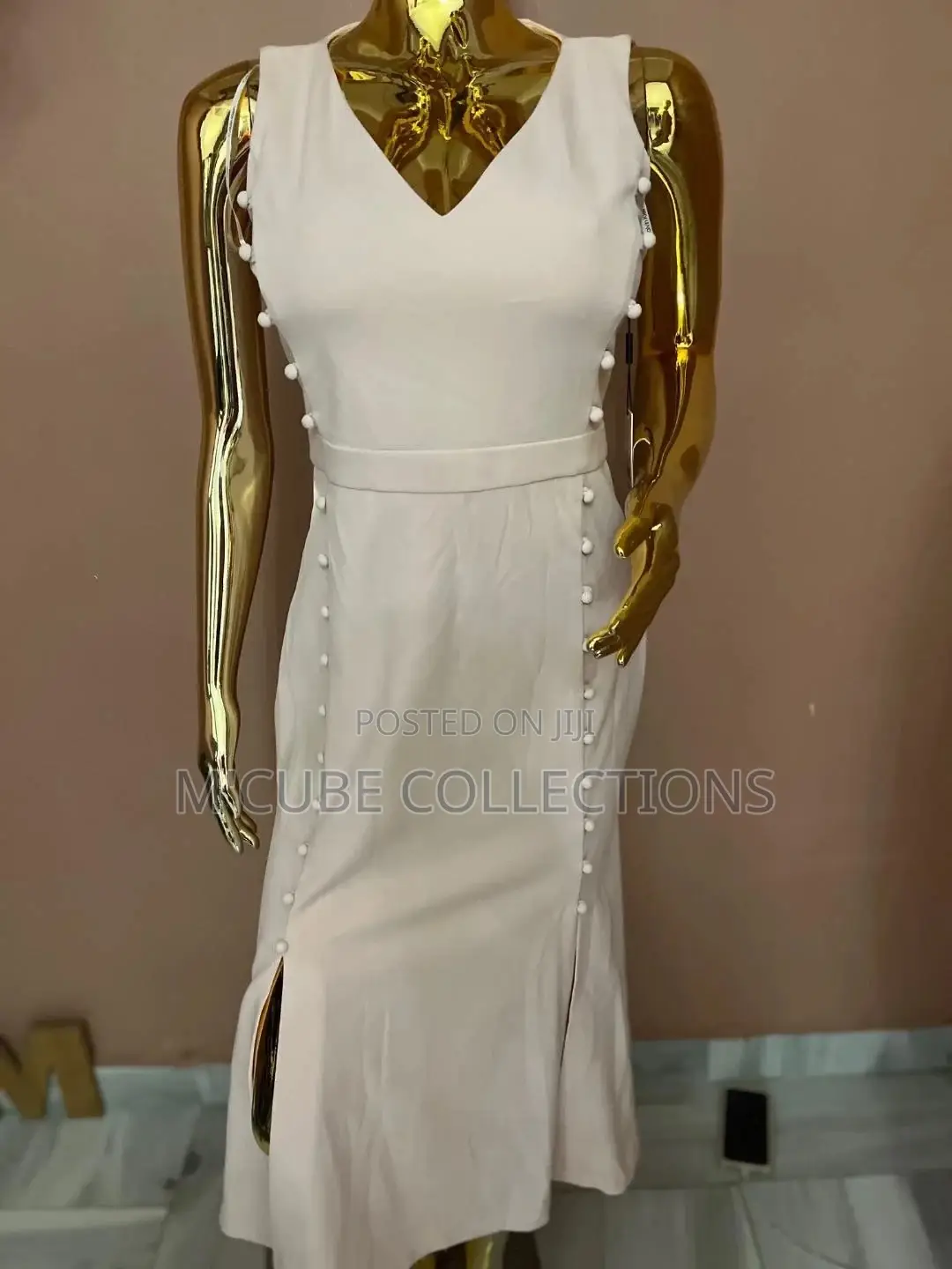 Ivory Side-Button Midi Dress by Calvin Klien