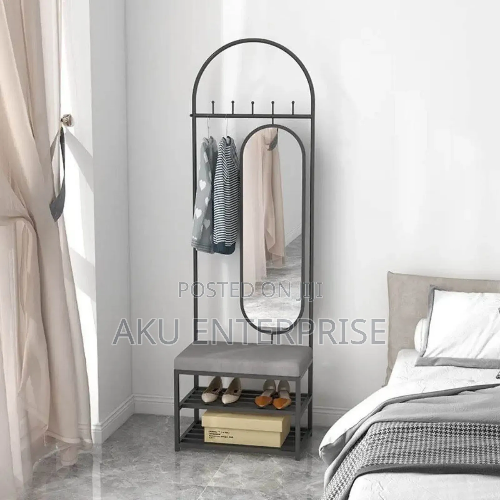 Metal Coat Rack With Shoe Bench and Hook, 4 in 1 Entryway Hall Tree