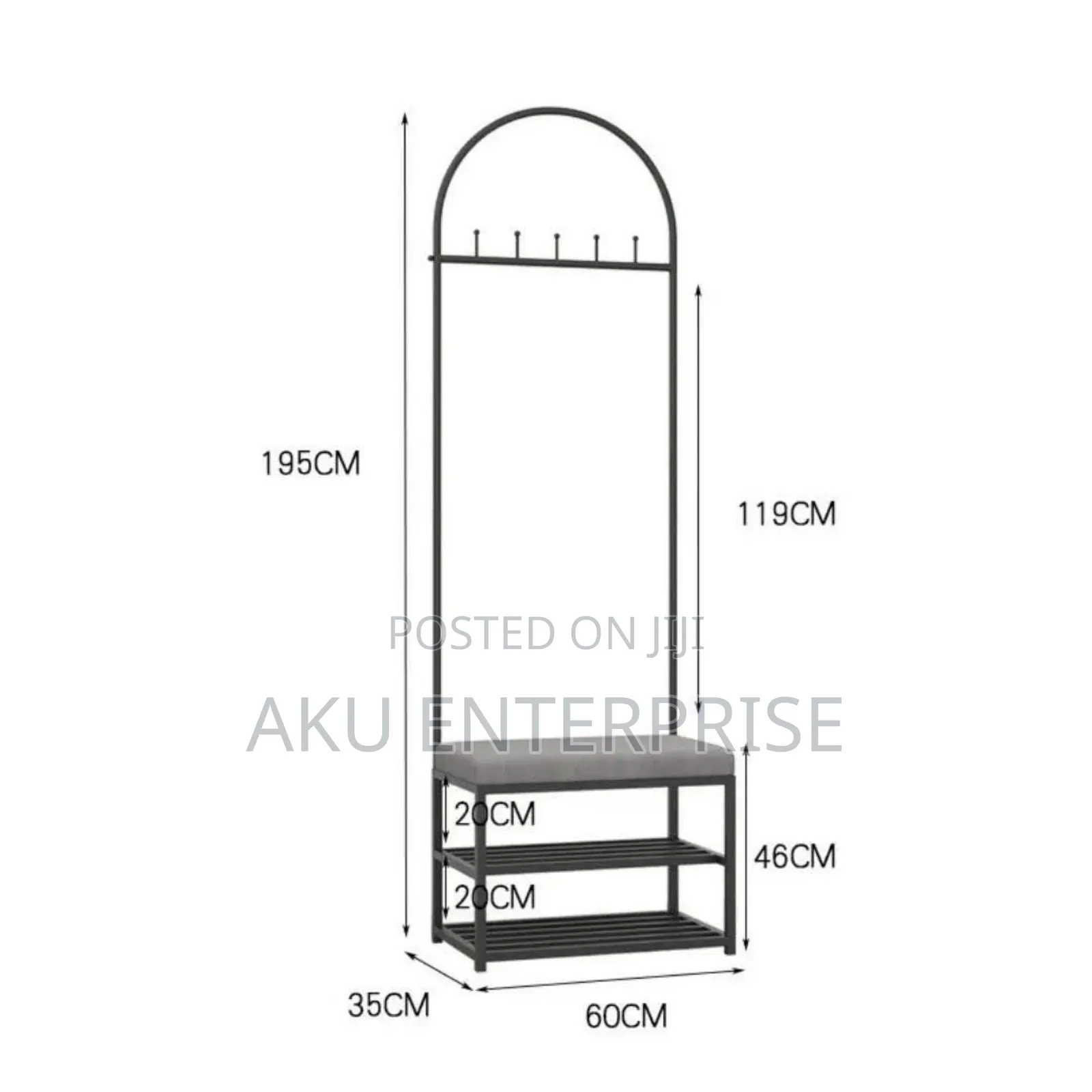 Metal Coat Rack With Shoe Bench and Hook, 4 in 1 Entryway Hall Tree