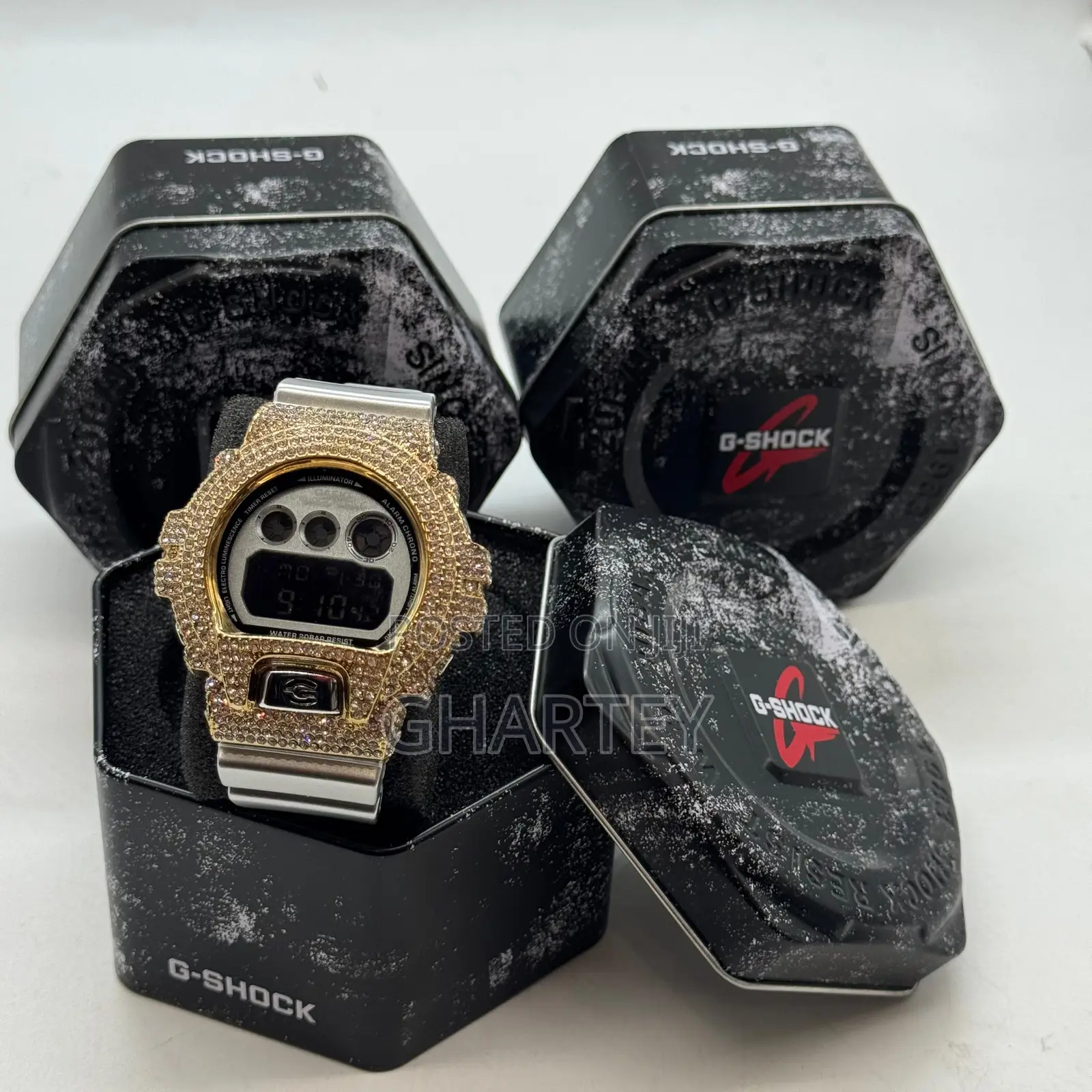 Gshock Digital Iced Bezel Rubber Strap Watch - Rosegold
