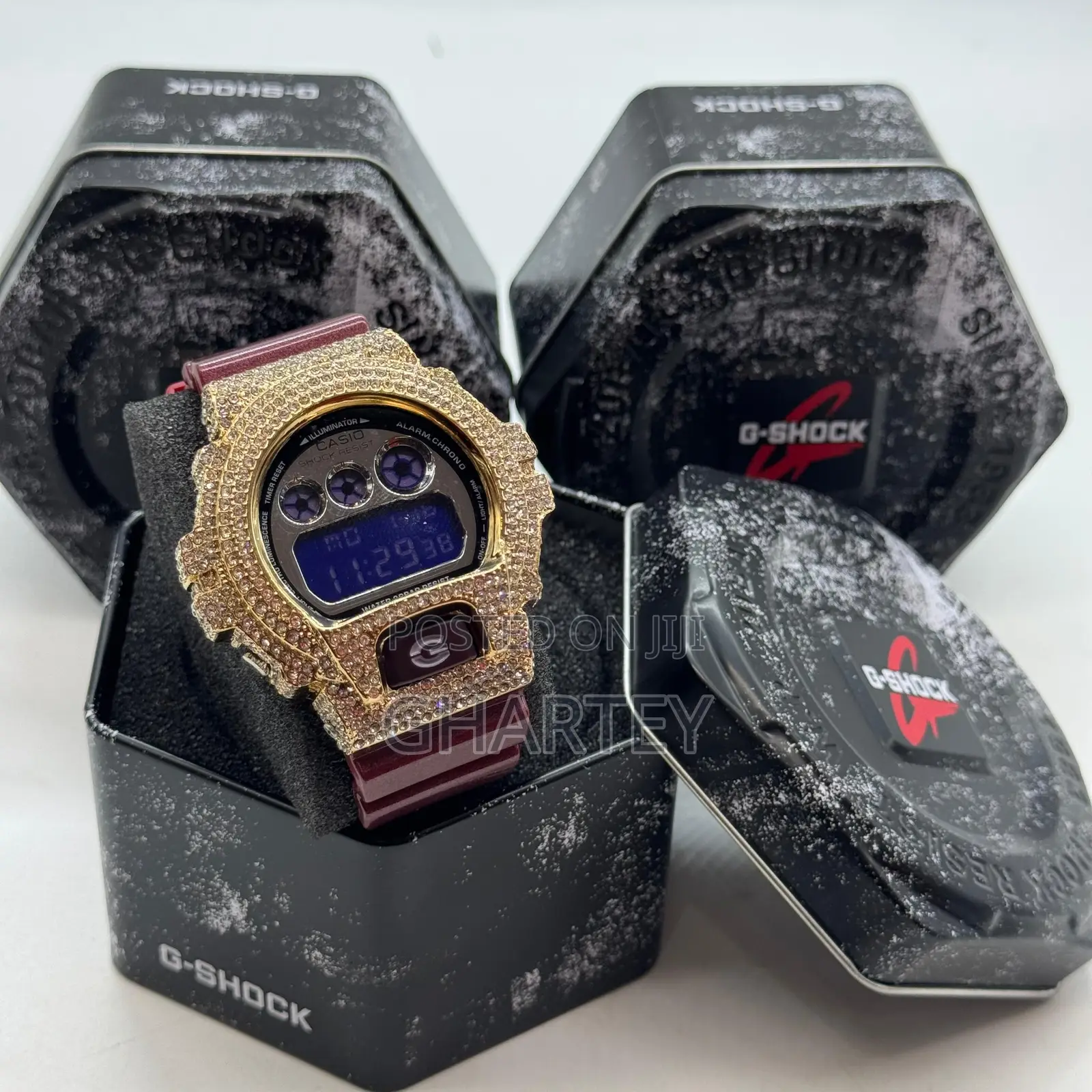 Gshock Digital Iced Bezel Rubber Strap Watch - Rosegold