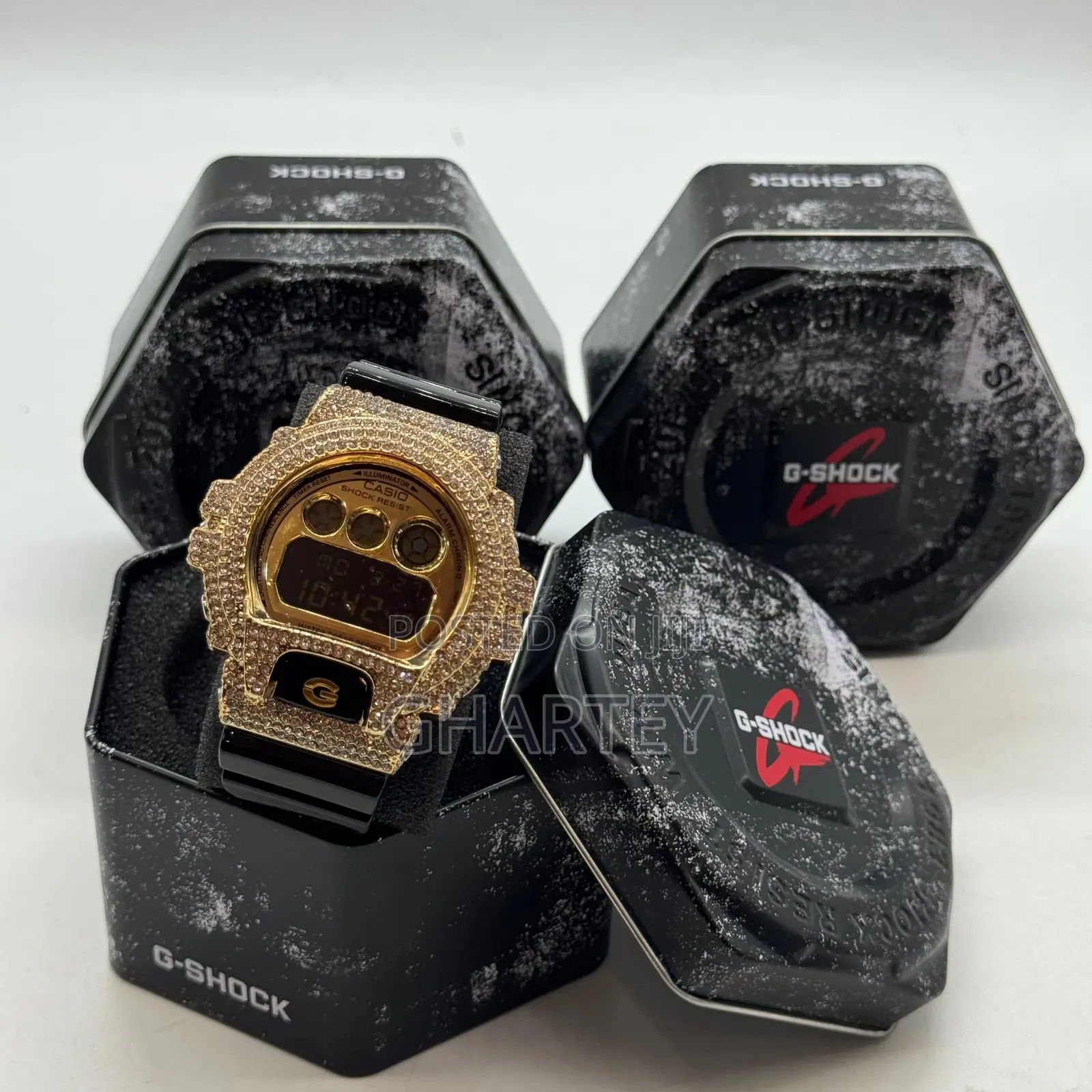 Gshock Digital Iced Bezel Rubber Strap Watch - Rosegold