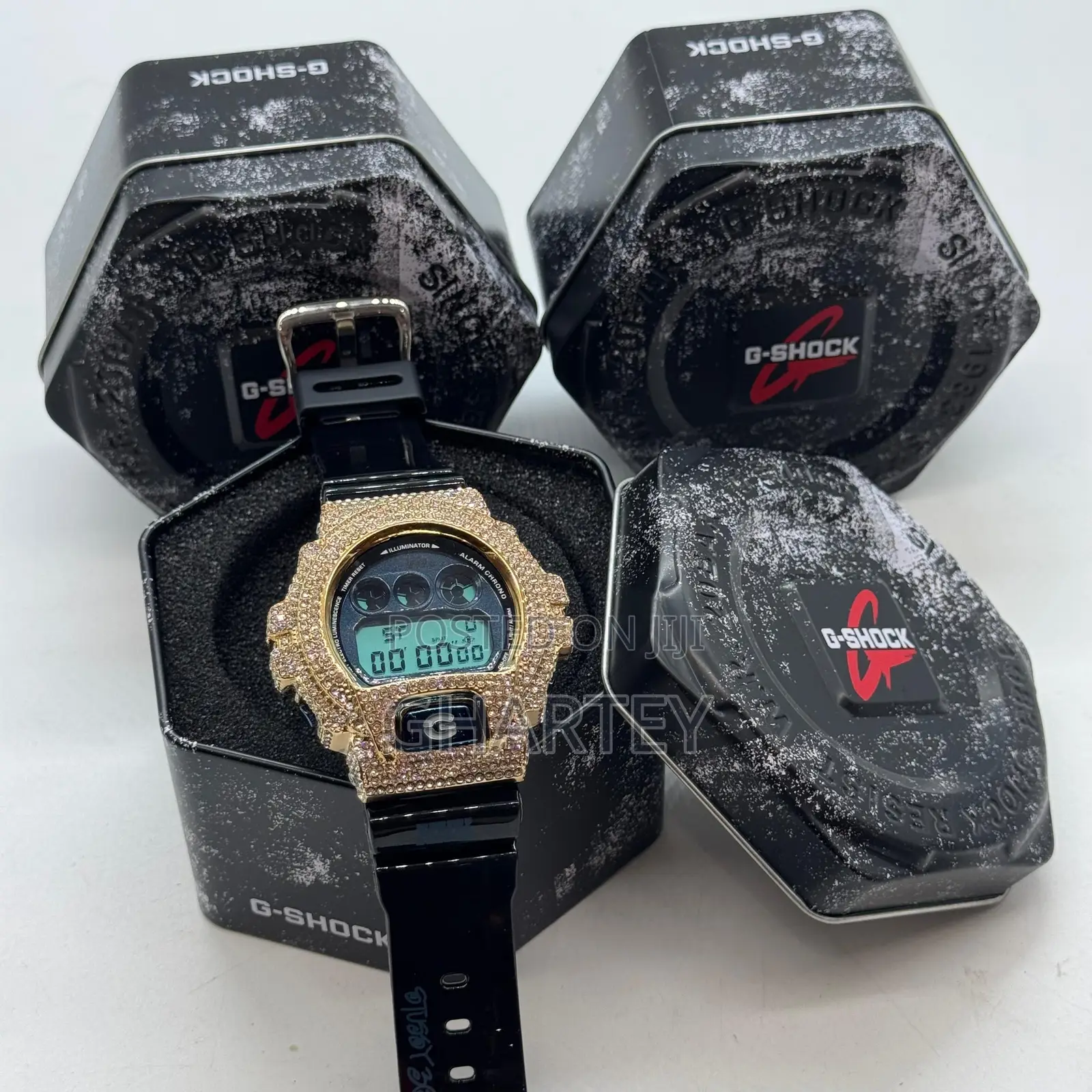 Gshock Digital Iced Bezel Rubber Strap Watch - Rosegold