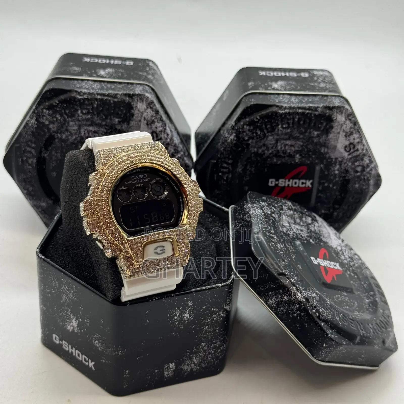 Gshock Digital Iced Bezel Rubber Strap Watch - Rosegold