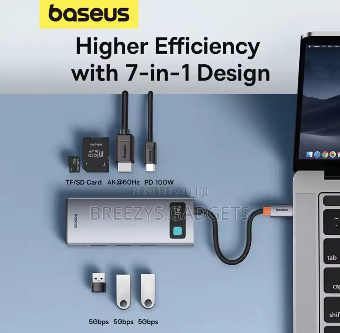 Baseus 7-in-1 Gen 2 Usb C Hub at 60hz Hdmi 3* Usb 3.0 Pd 100w Type C