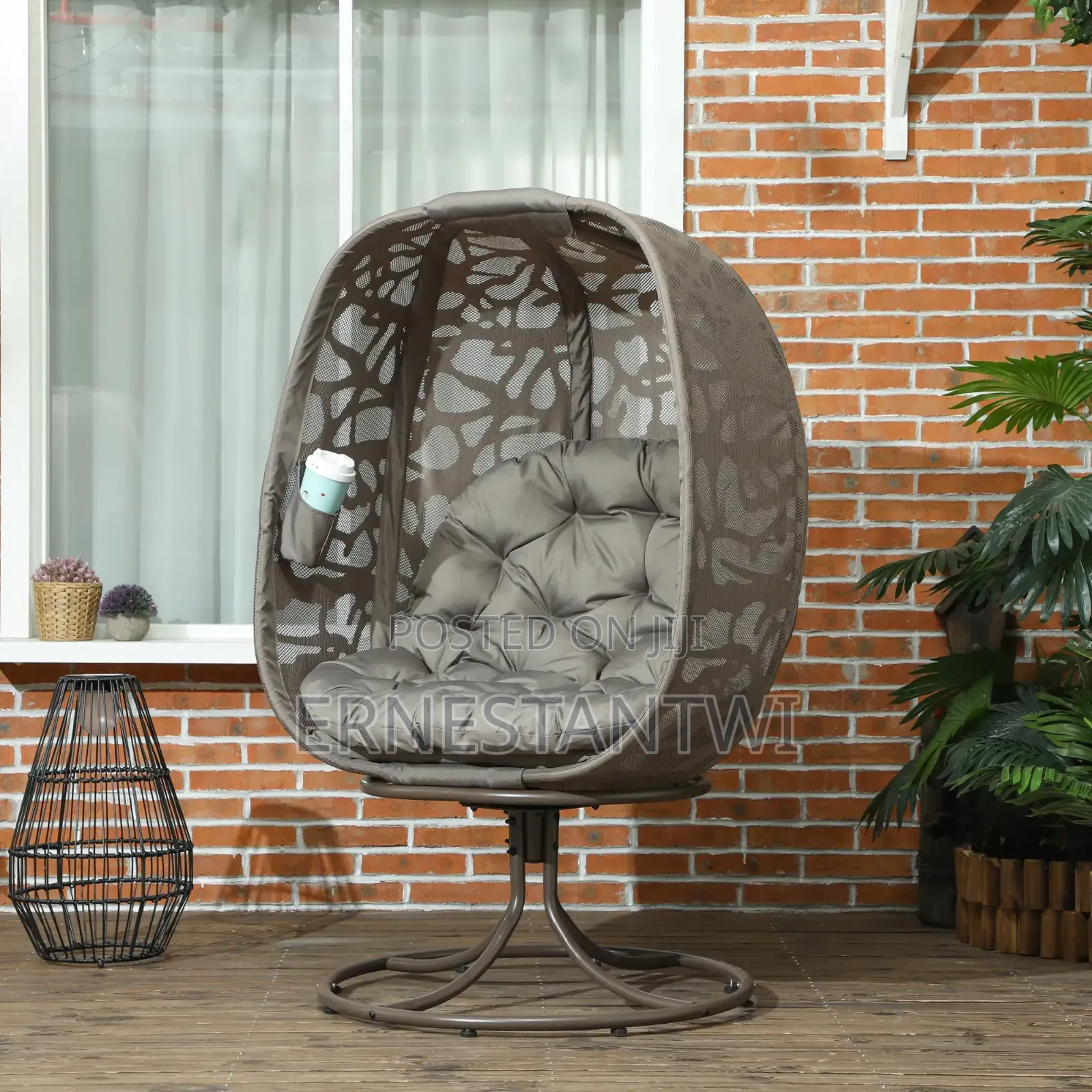 Outsunny Swivel Egg Chair With Cushions, Foldable Basket Seat From Uk