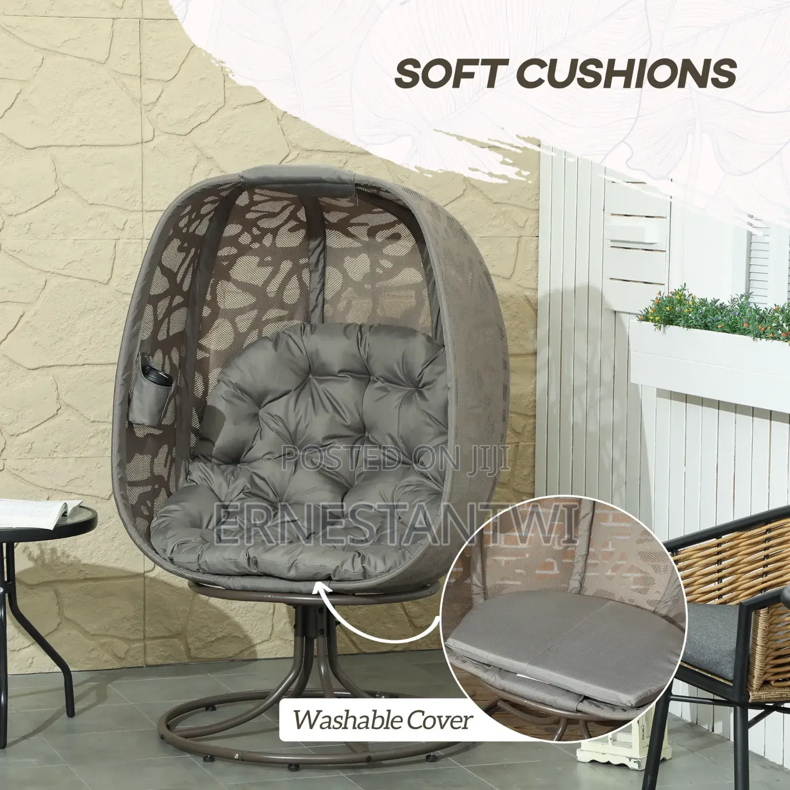 Outsunny Swivel Egg Chair With Cushions, Foldable Basket Seat From Uk