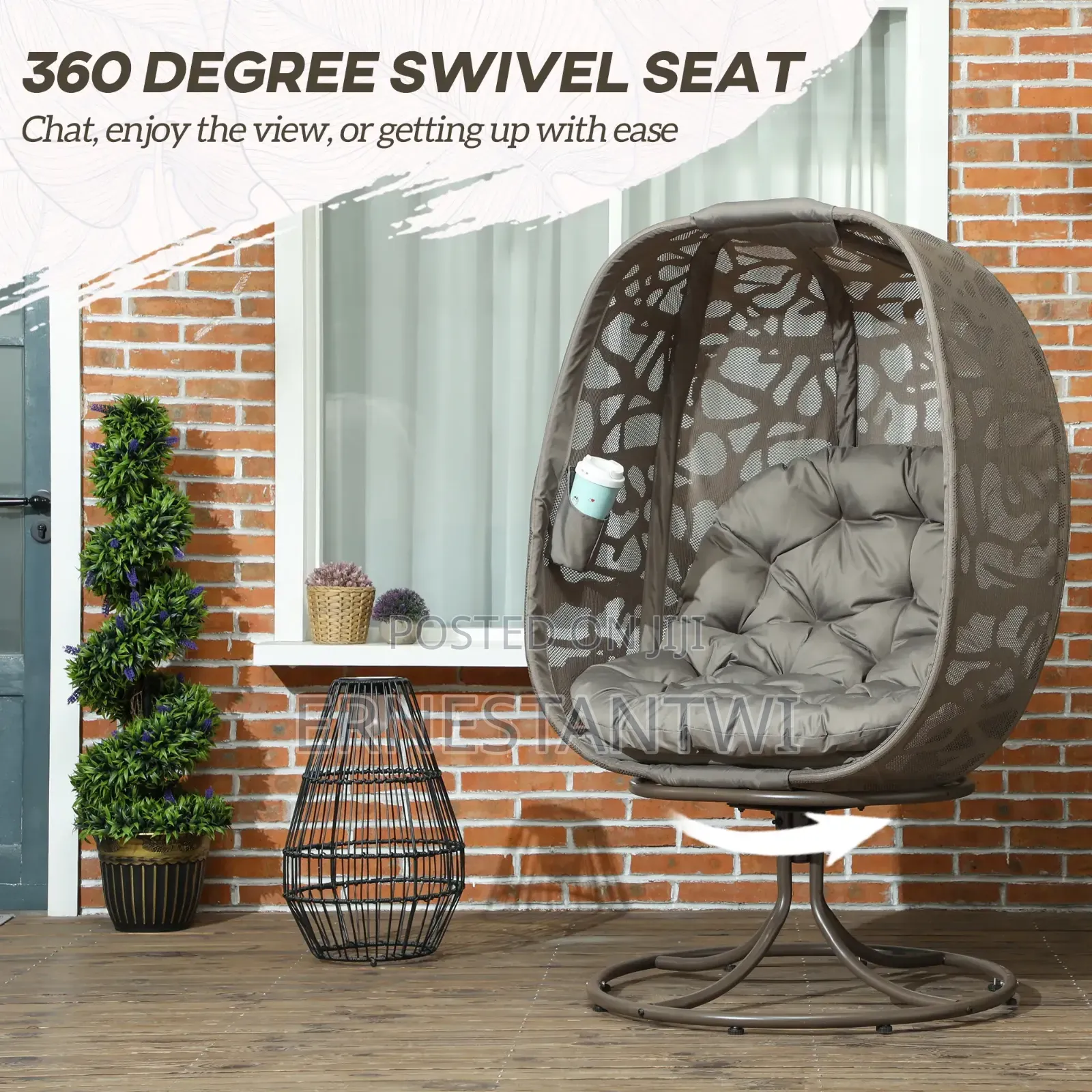 Outsunny Swivel Egg Chair With Cushions, Foldable Basket Seat From Uk