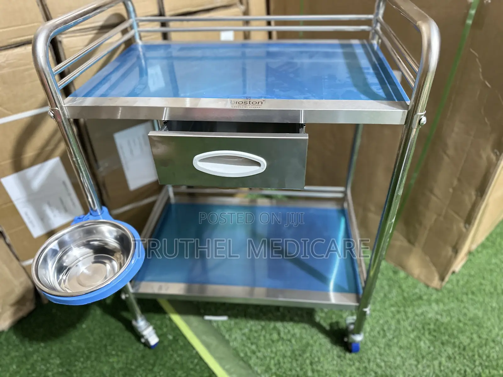 Two Steps Stainless Medicine Trolley( With Drawer)