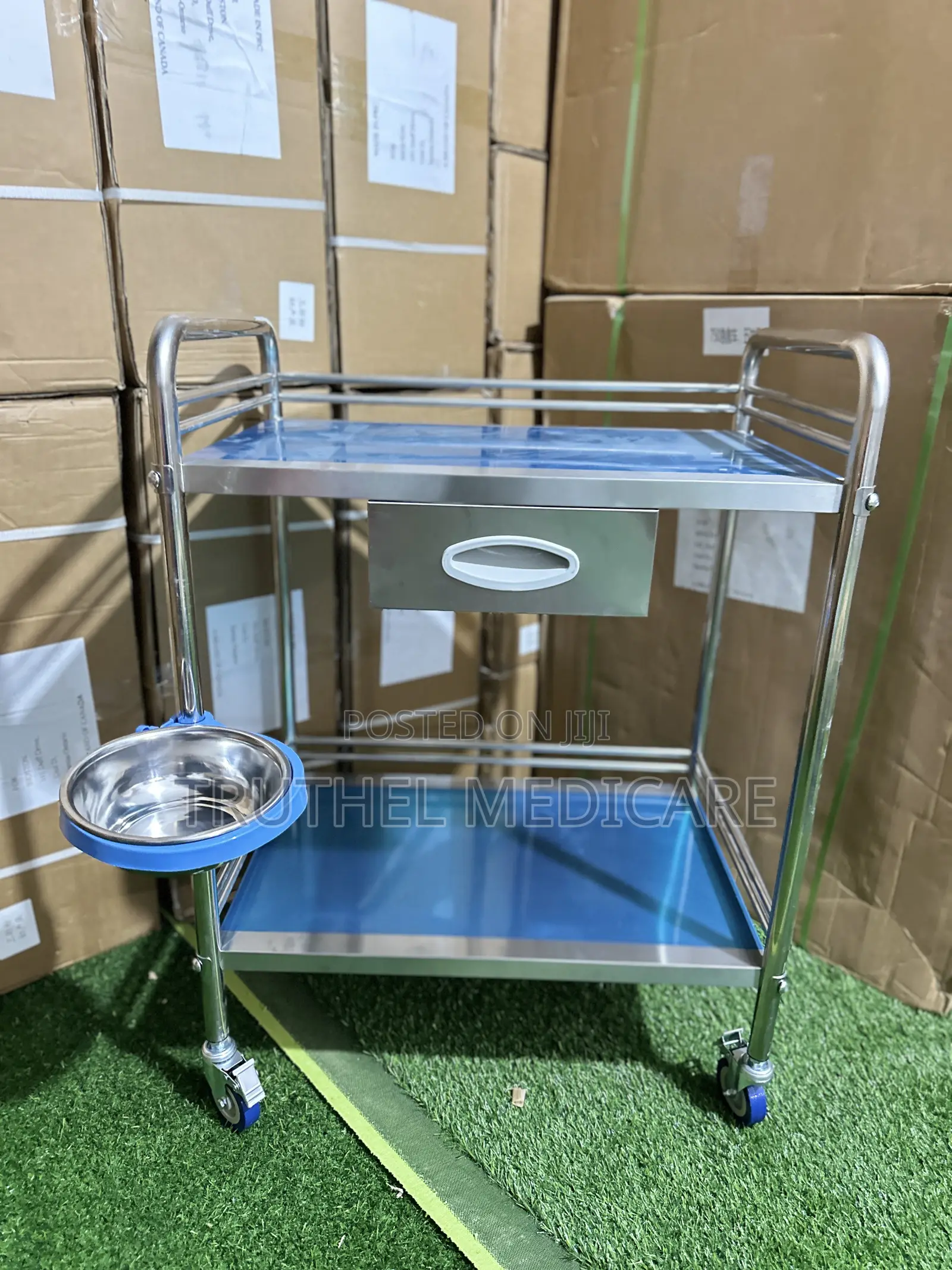Two Steps Stainless Medicine Trolley( With Drawer)