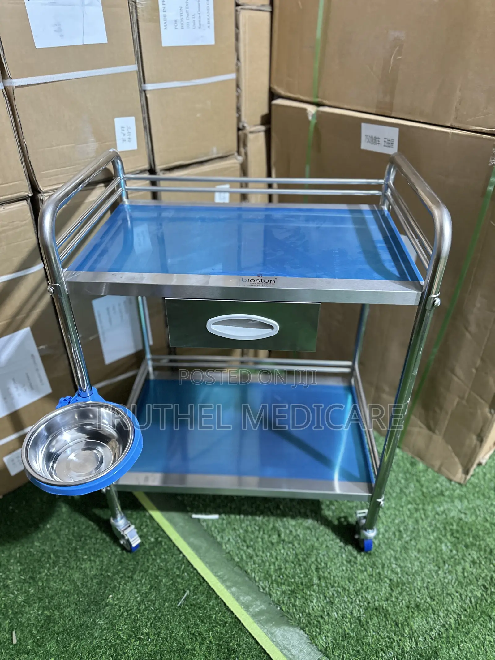 Two Steps Stainless Medicine Trolley( With Drawer)