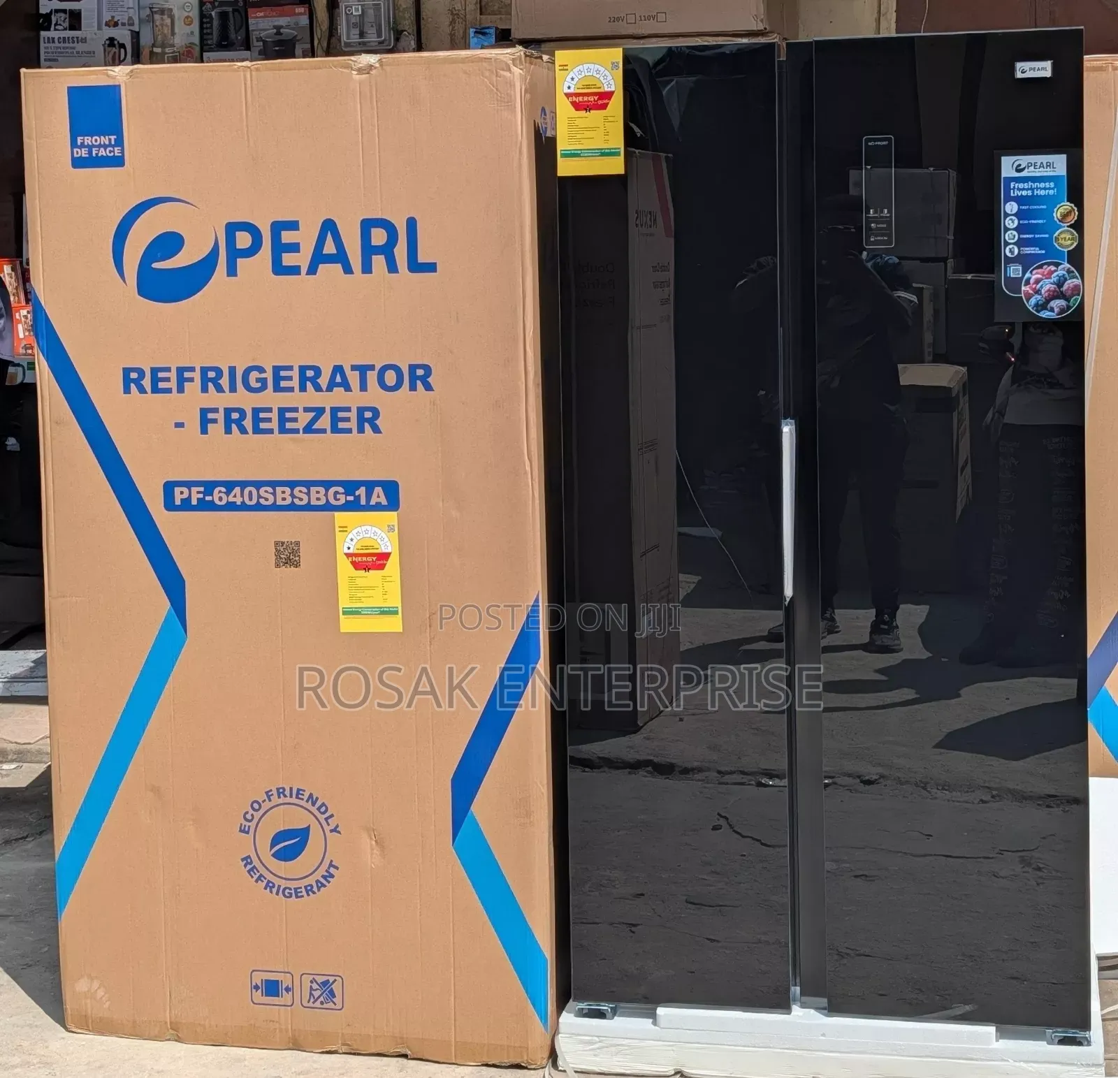 Pearl Pf-640sbsbg Black Mirror Side by Side Fridge 
Size *436l*