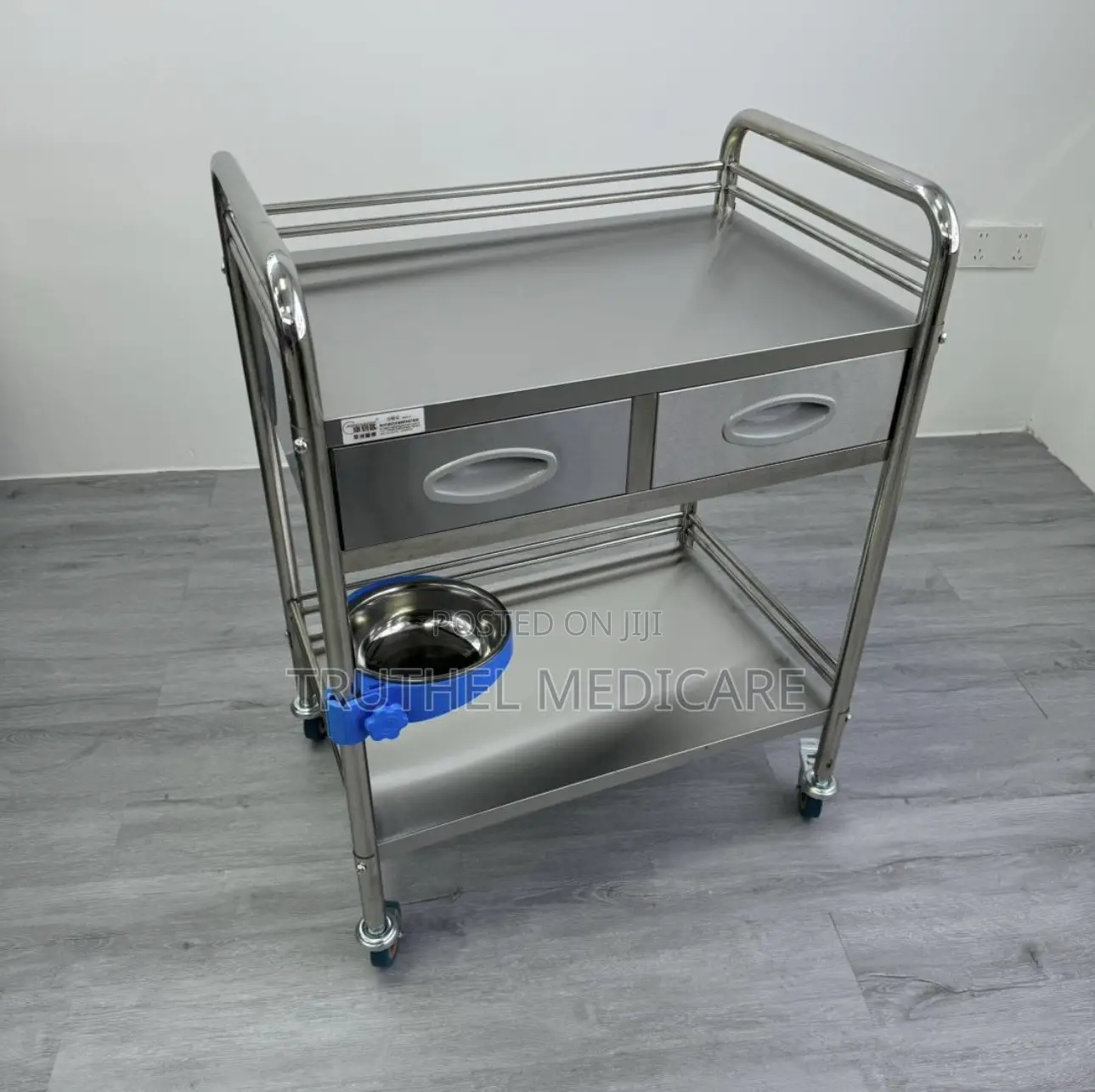 Stainless Medicine Trolley( 3 Steps With Double Drawers)