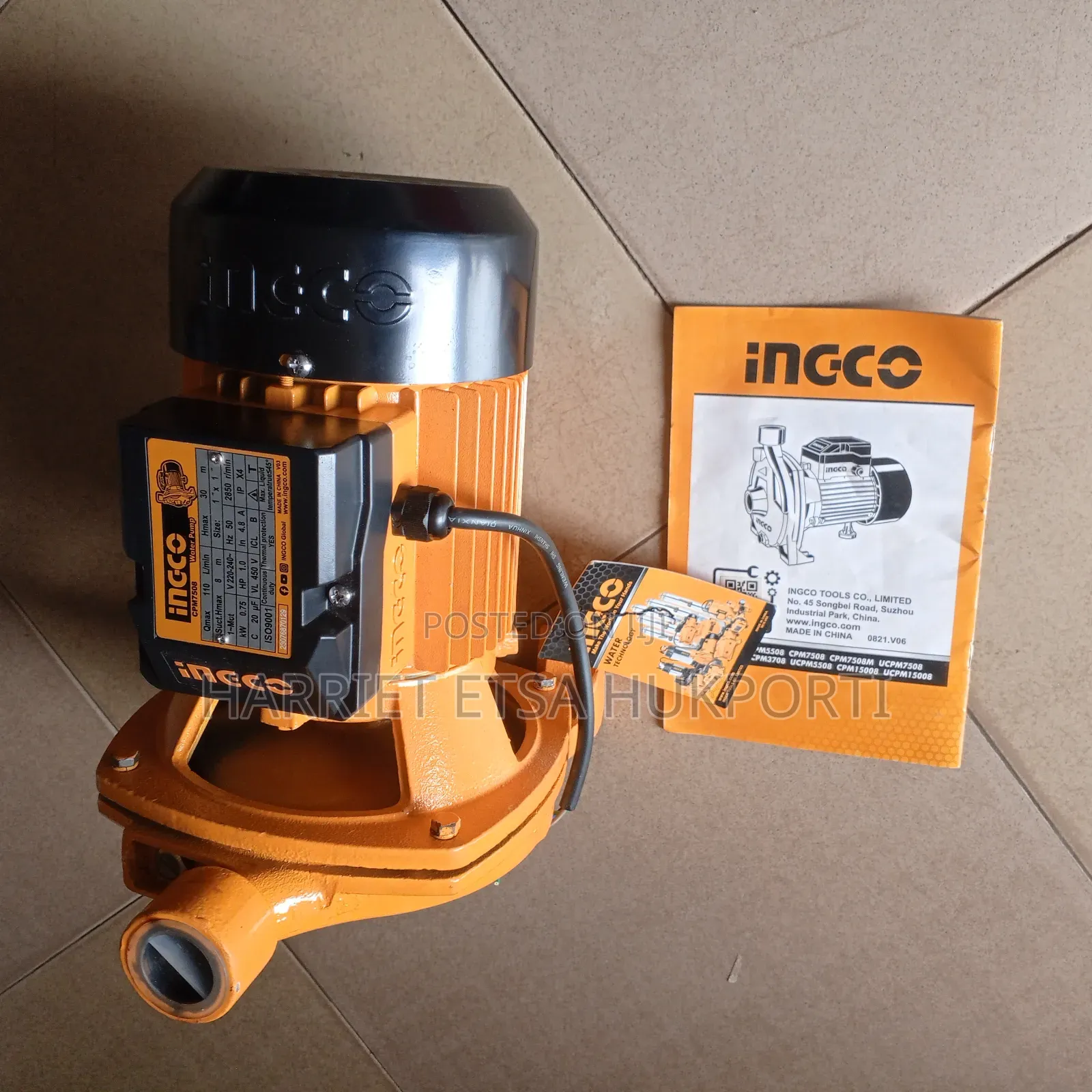 750w 1.0hp Ingco Centrifugal Water Pump (Brand New)