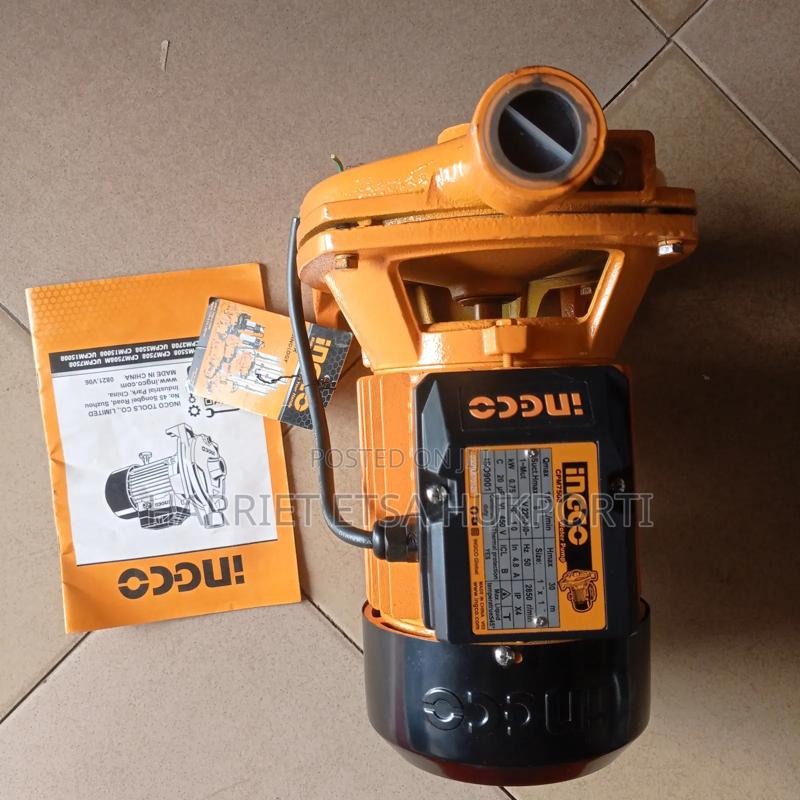 750w 1.0hp Ingco Centrifugal Water Pump (Brand New)