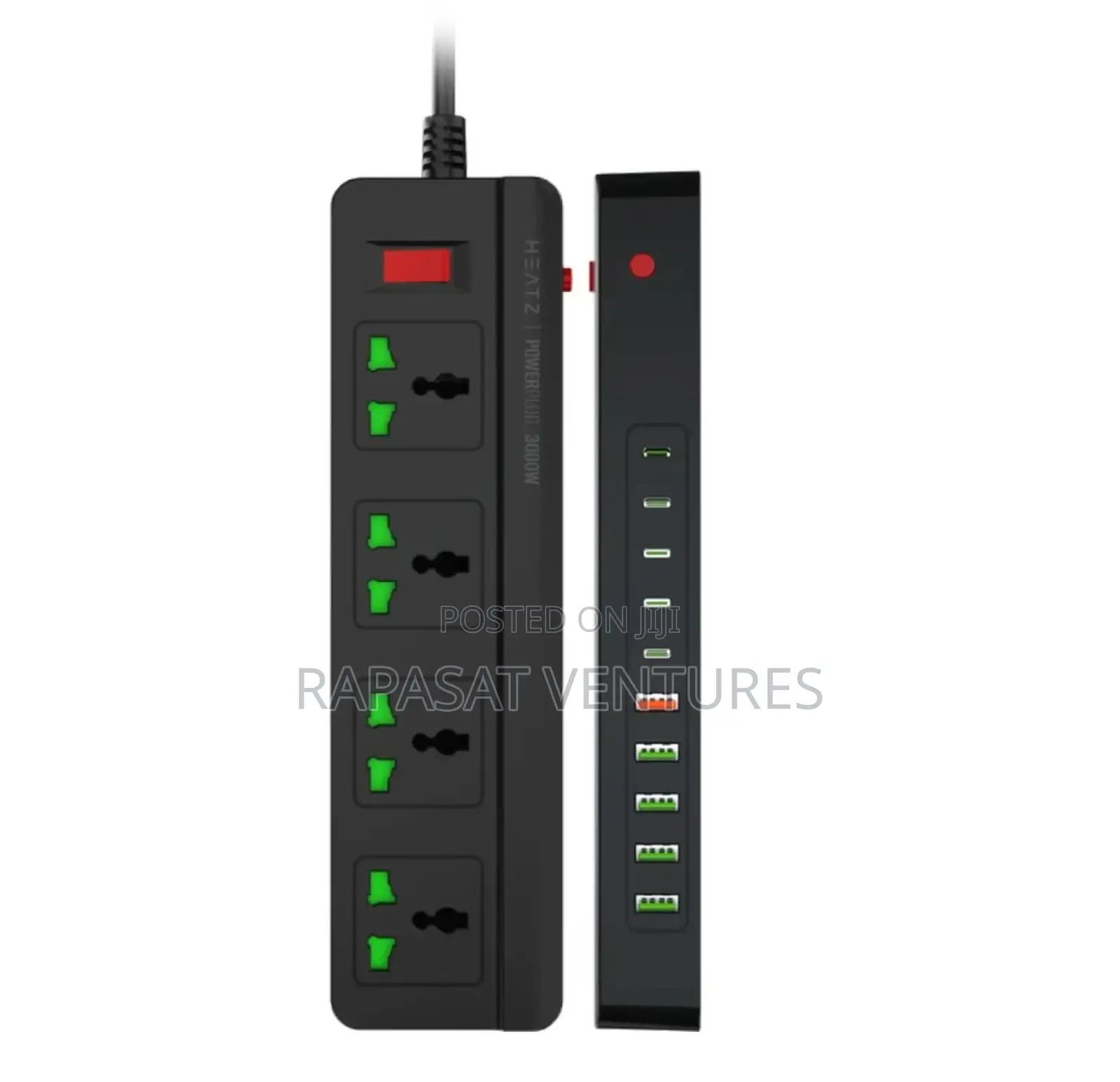 Heatz 14 In 1 Power Socket 3000w With 3 Meter Cable (Zc618) Black