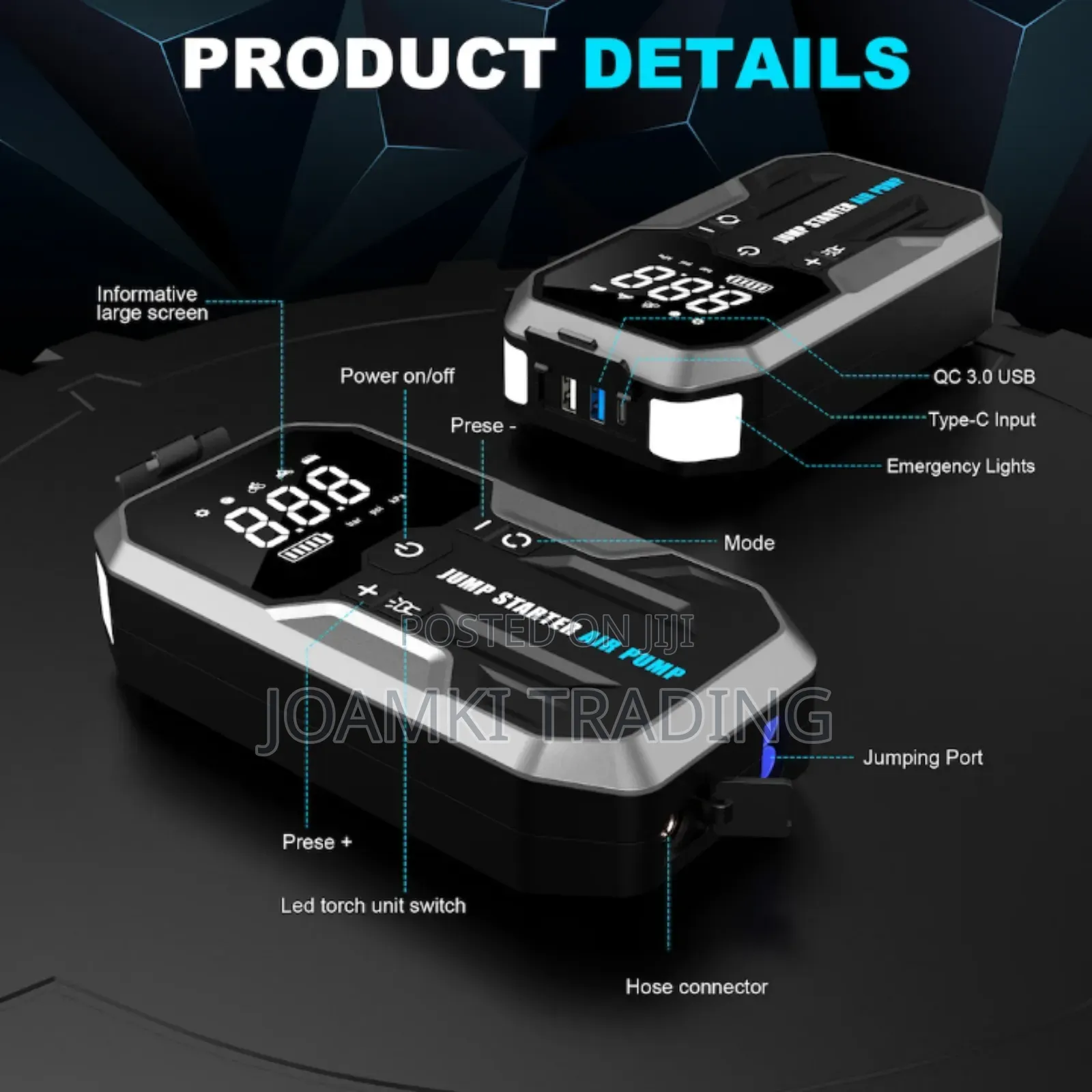 Car Jump Starter With Air Pump, 16,000mah Battery, 2000a Peak Current