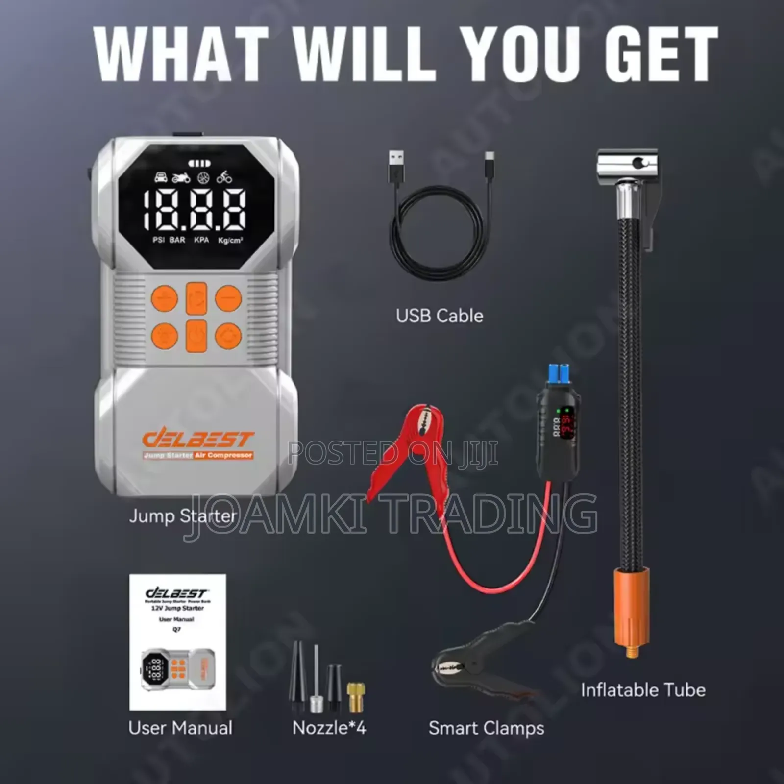 Delbest Q7 Jump Starter + Air Compressor, 18,000 Mah Battery,1400a P/C