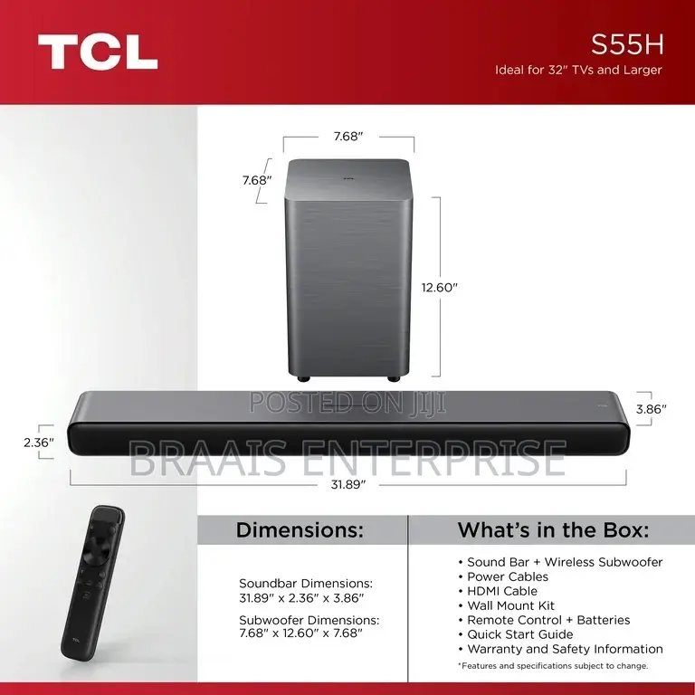 TCL 220w 2.1ch Pro Super Bass Soundbar
