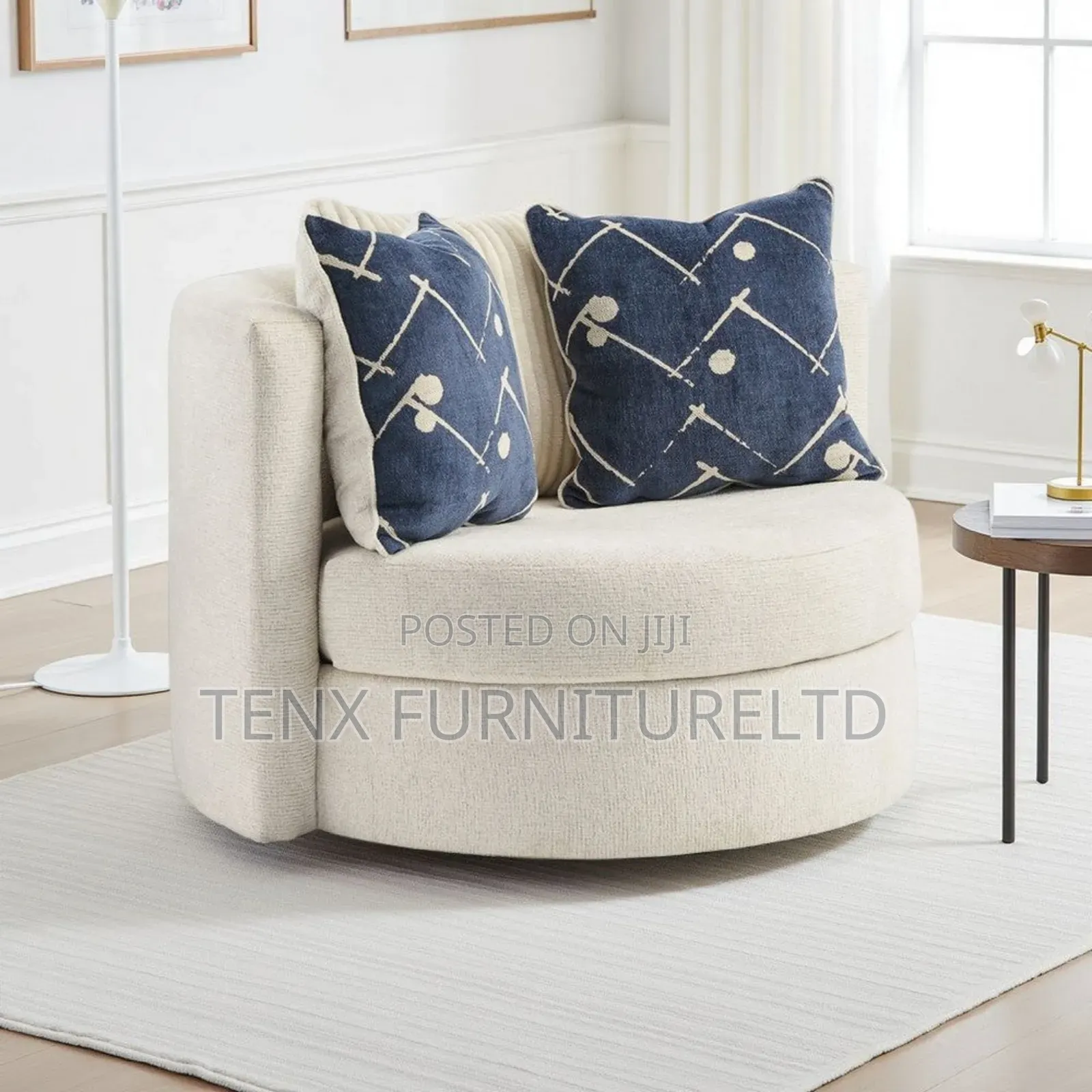Accent Chair (Ivory) With 3 Pillows
