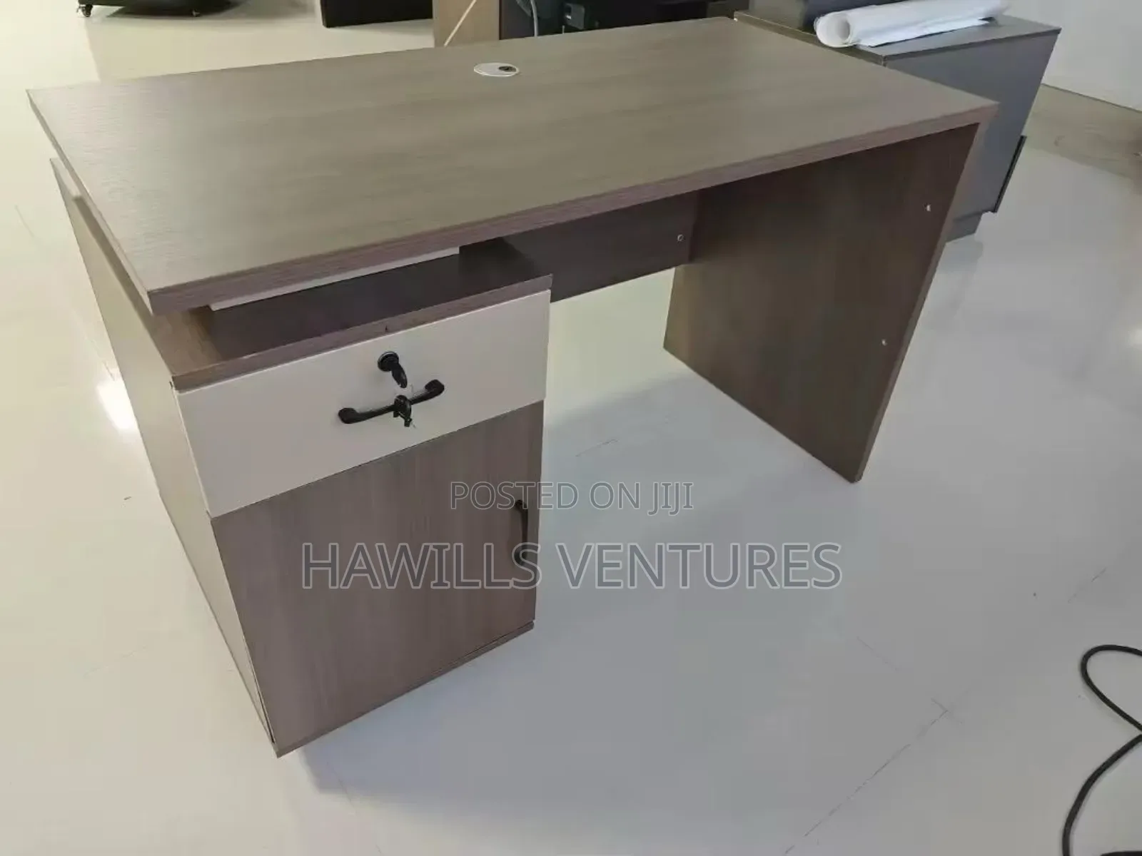 Wooden Office Desk Features a Large Workspace.