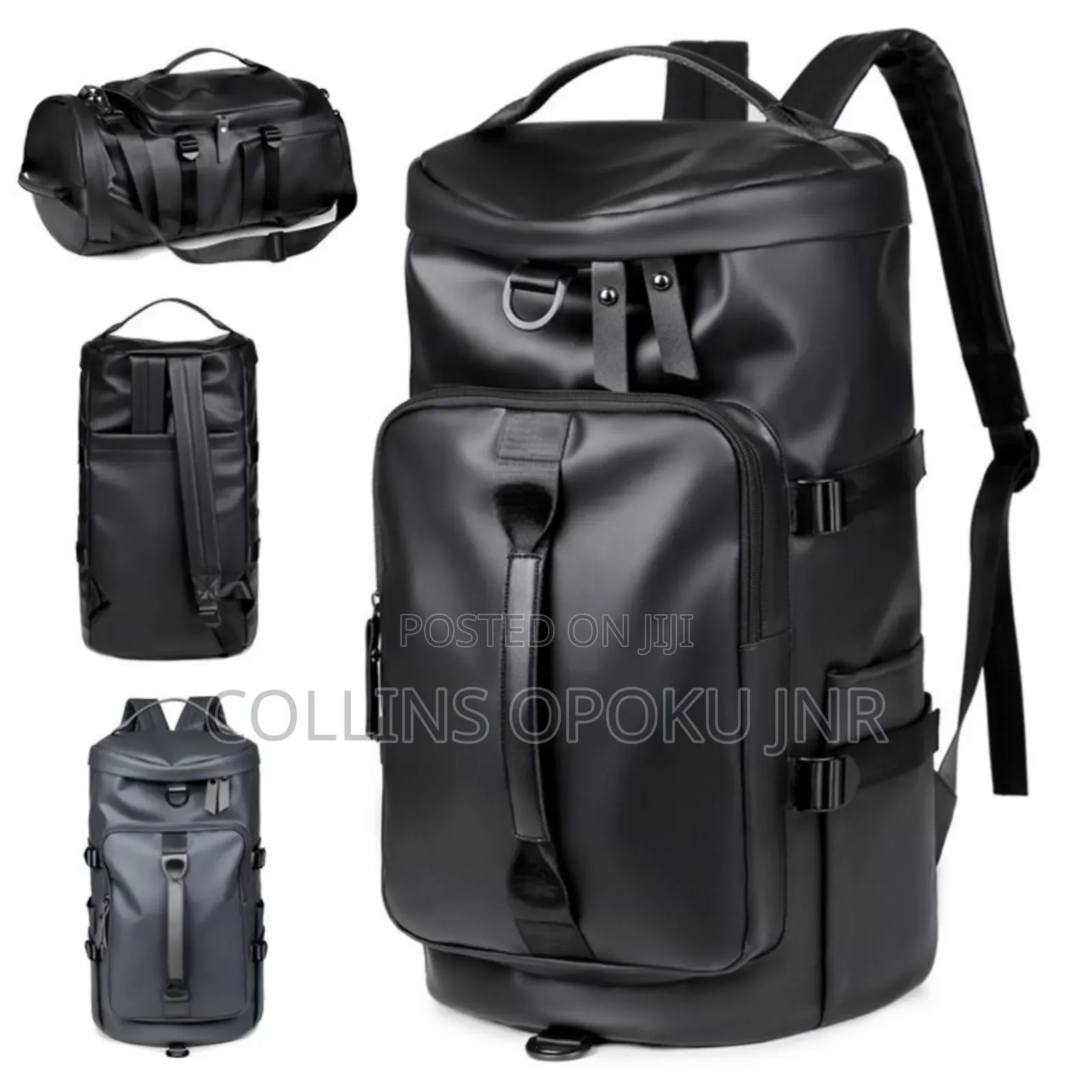 Multi-Purpose Leather Travel Backpack With Shoe Compartment - Black
