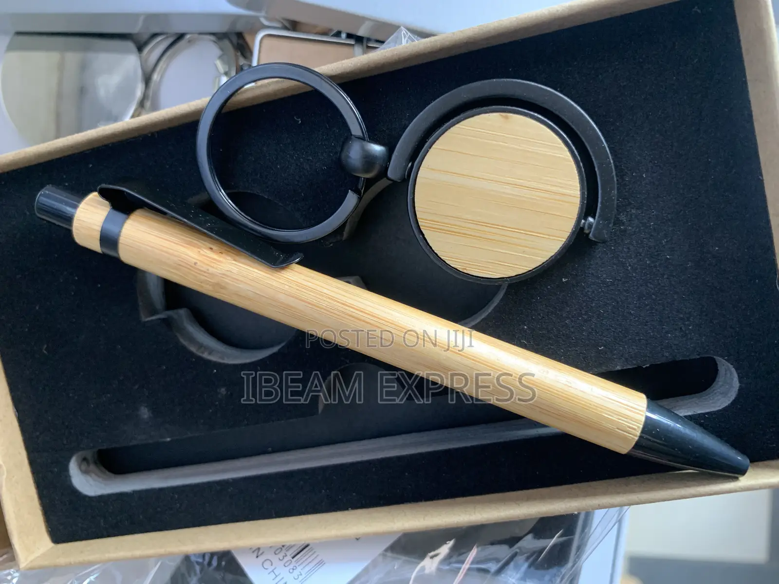 Wooden Pen With Half Circle Rotated Key Ring in a Box