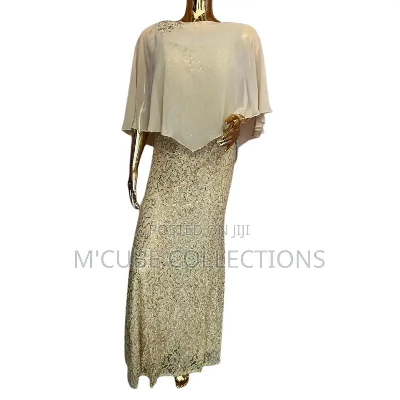 Champagne Cape Evening Gown