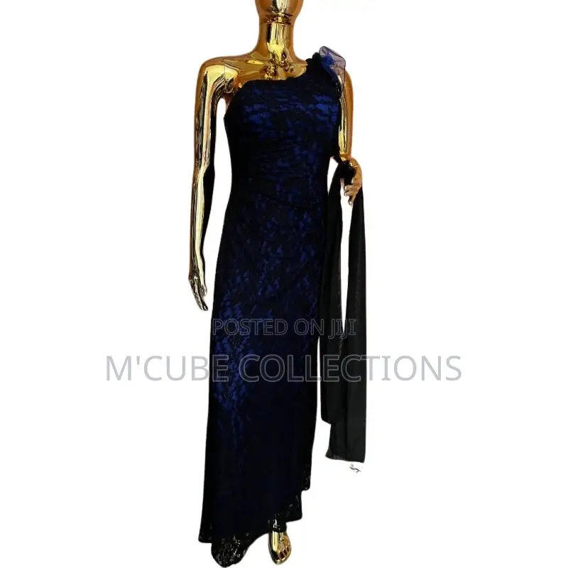 Velvet One-Shoulder Navy Gown