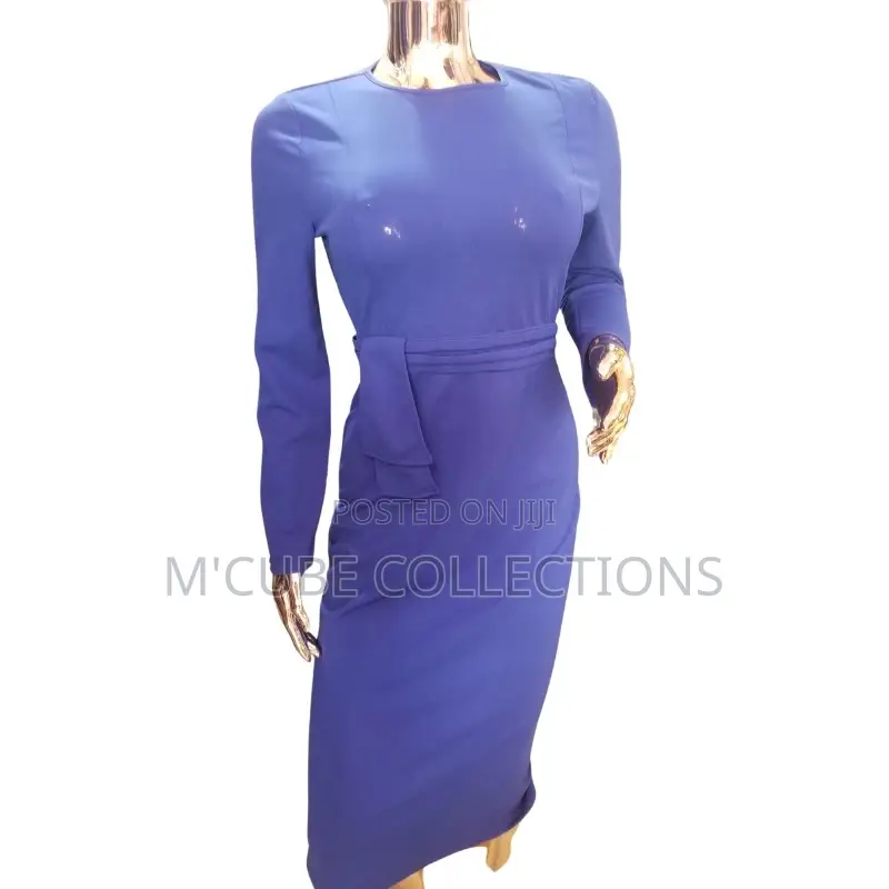 Royal Blue Long-Sleeve Midi Dress
