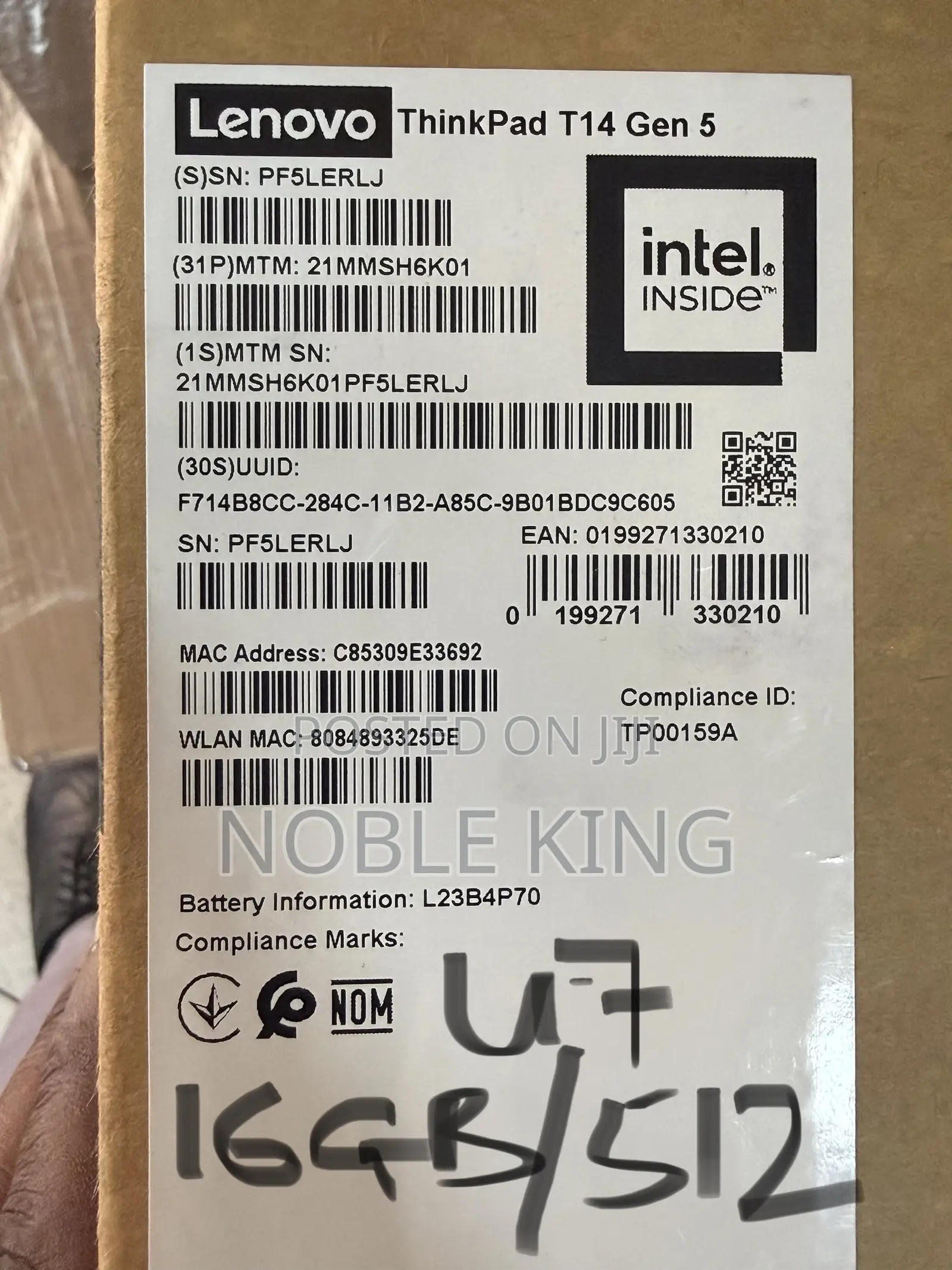 New Laptop Lenovo ThinkPad T14 G4 16GB Intel Core Ultra 7 SSD 512GB