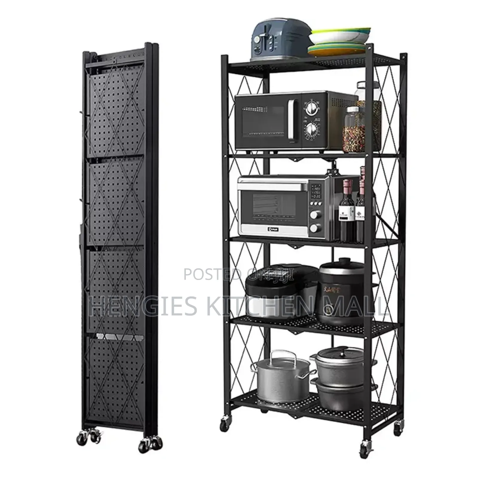 5 Tier Metallic Foldable Kitchen Trolley