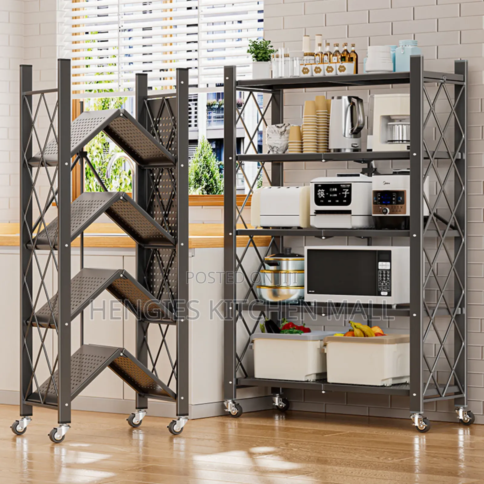 5 Tier Metallic Foldable Kitchen Trolley