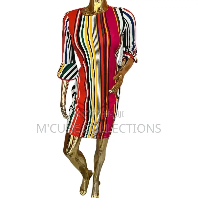 Rainbow Stripe Ruffled-Sleeve Dress