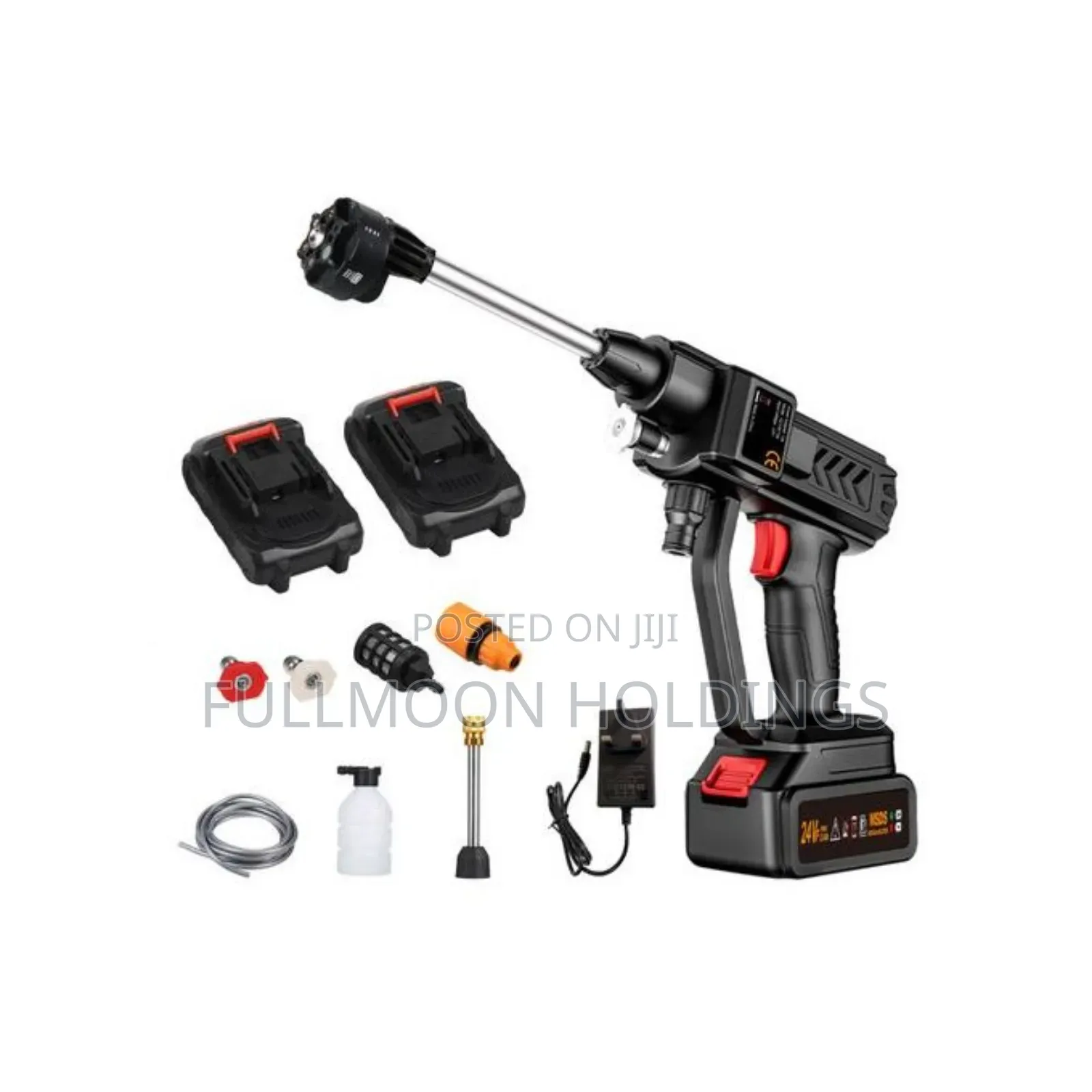 Cordless Power Washer 300w High Power With 5in1 Nozzles - Black