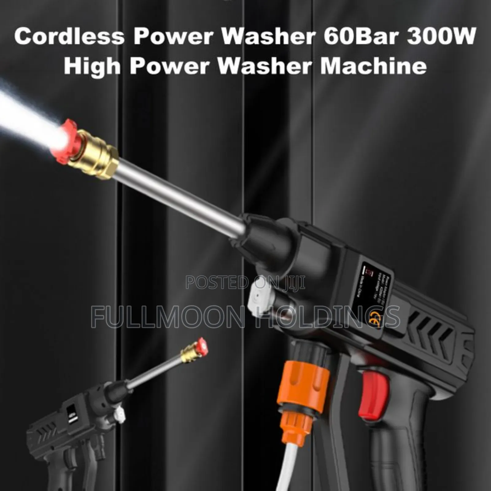 Cordless Power Washer 300w High Power With 5in1 Nozzles - Black