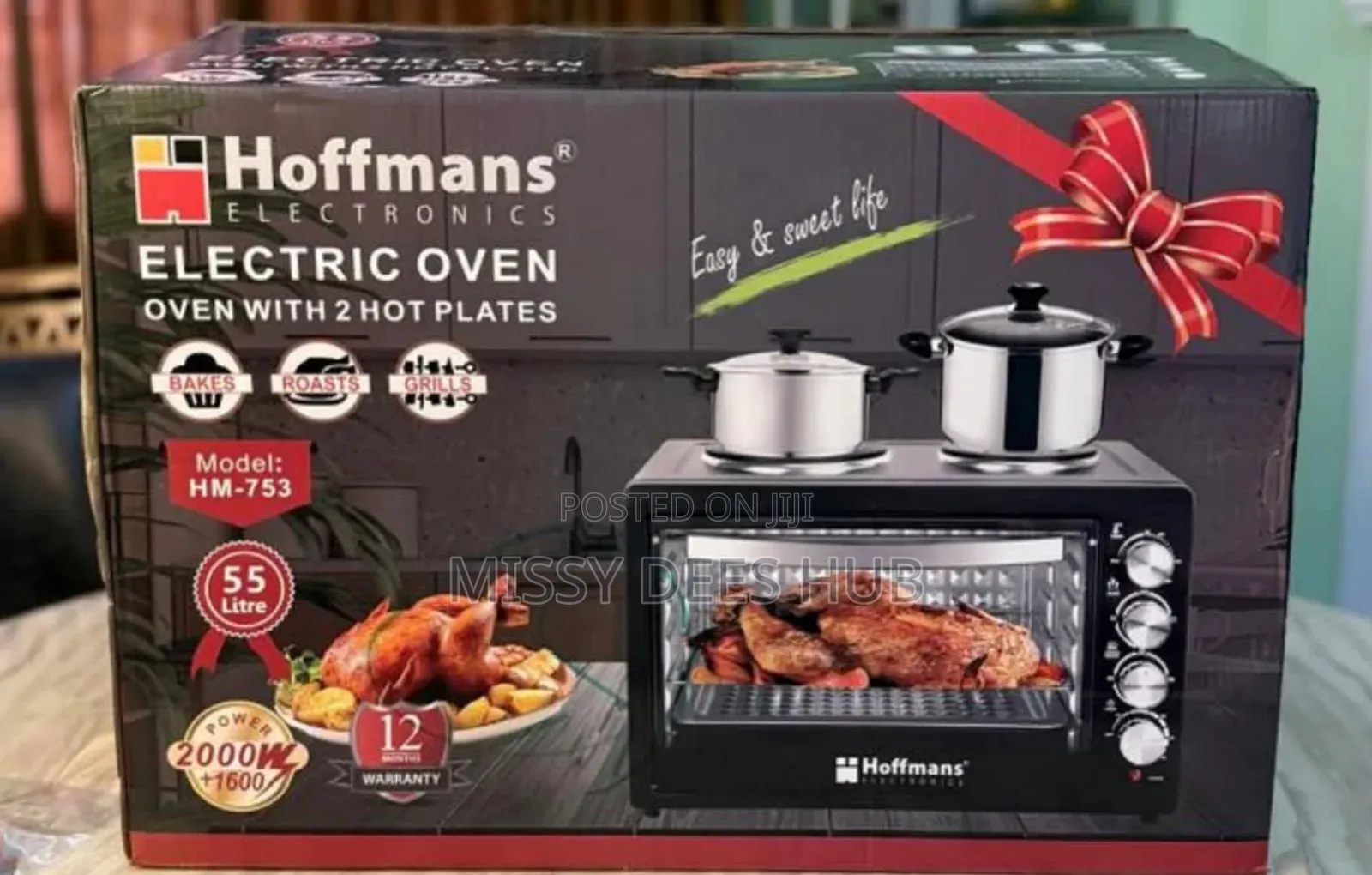 Hoffmans 55 Liters Mini Electric Oven and Grill With 2 Hot Plates